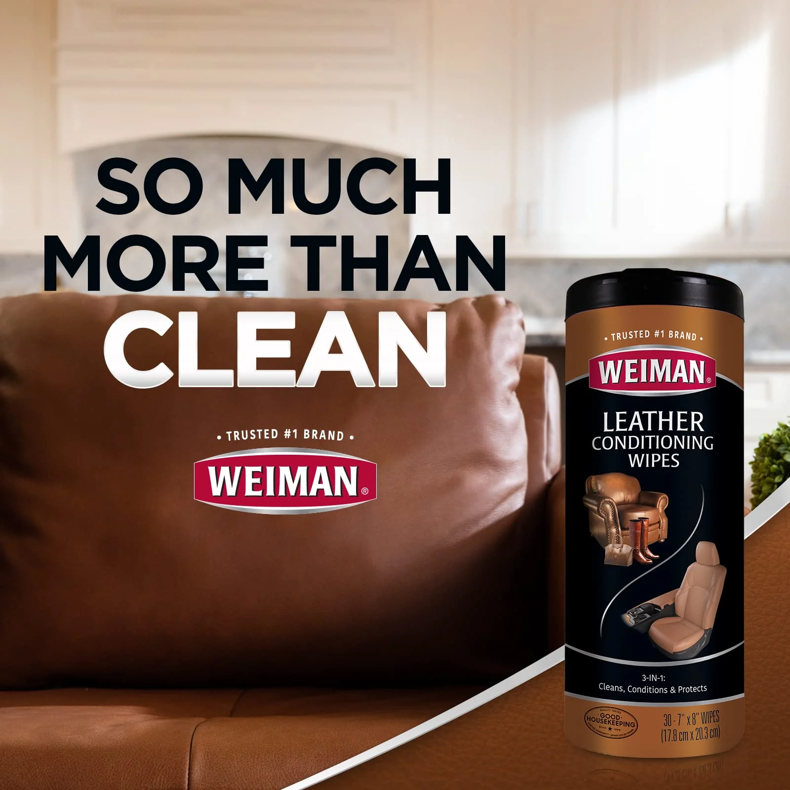 Weiman Leather Cleaner Wipes - Clean Condition UV Protection Help Prevent Cracking or Fading of Furniture, Car Interior, Couch, and Shoes, 2 Pack with Microfiber Cloth - Image 2