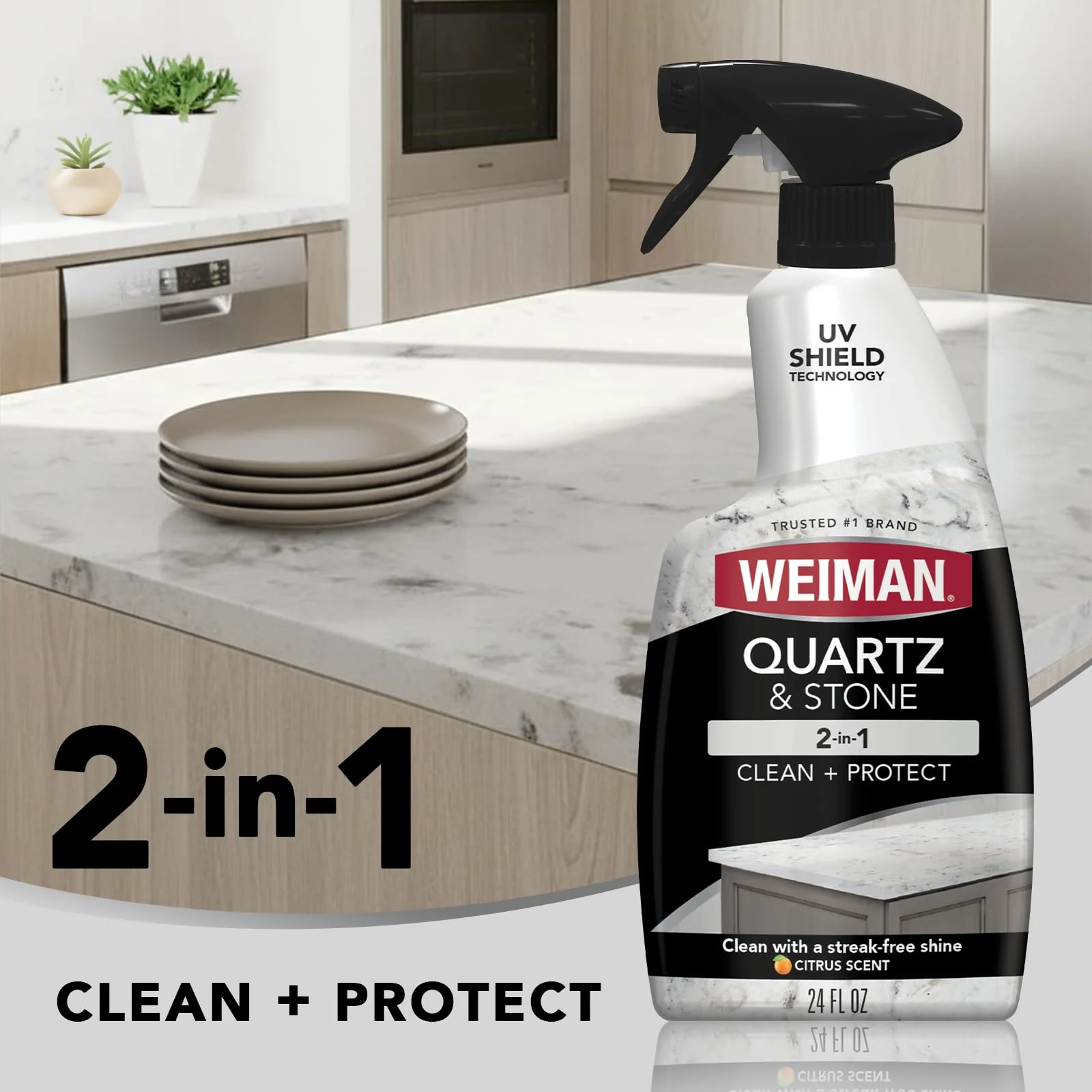 Weiman Quartz Countertop Cleaner and Polish - Clean and Shine Your Countertops Islands and Stone Surfaces with UV Protection, 24 Ounce with MicroFiber Towel, 2 Pack - Image 7