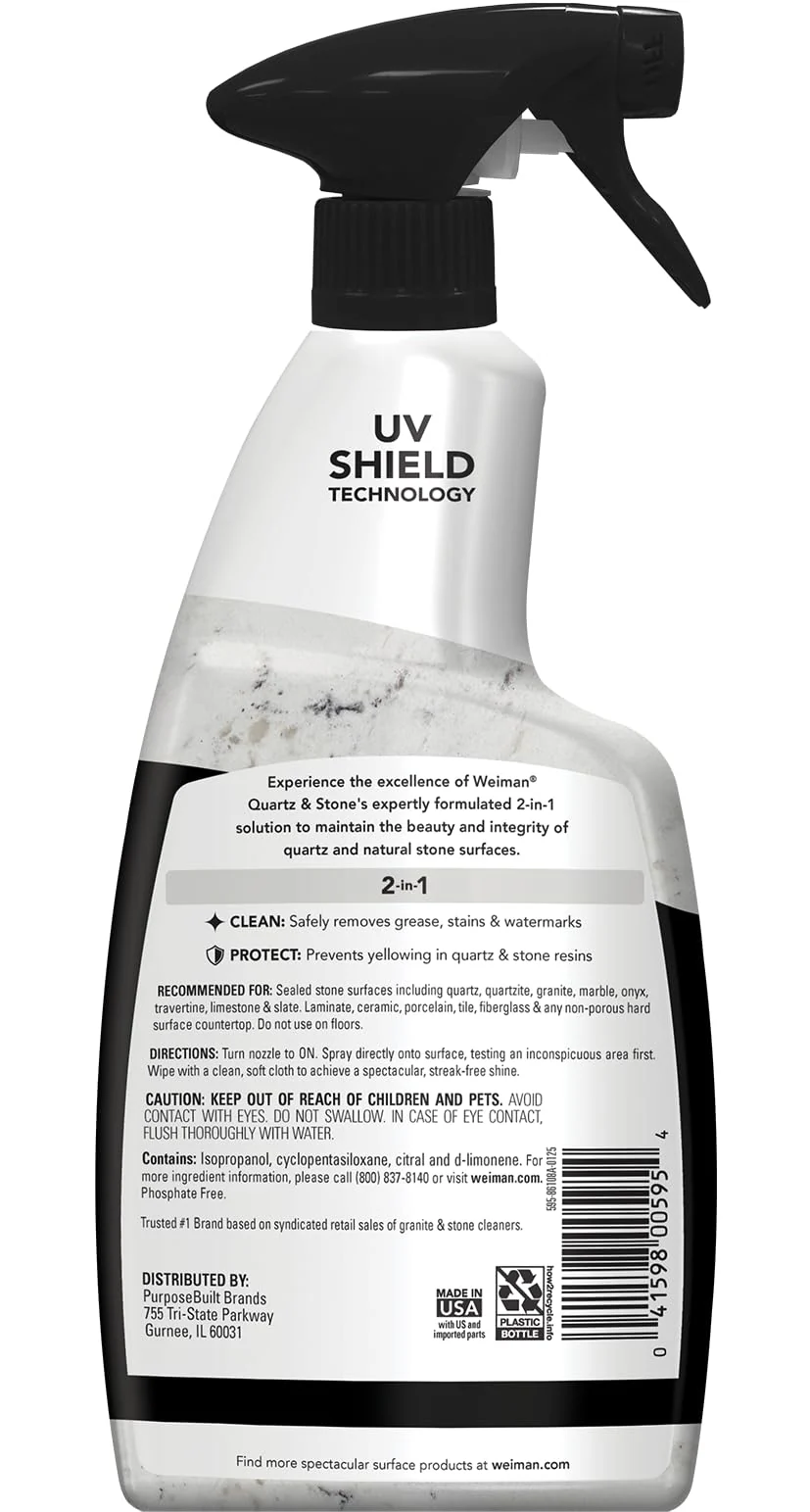 Weiman Quartz Countertop Cleaner and Polish - Clean and Shine Your Granite, Marble Countertops, Kitchen Island, and Stone Surfaces with UV Anti-Fade Protection, Citrus, 24 Ounce with Microfiber Cloth - Image 8