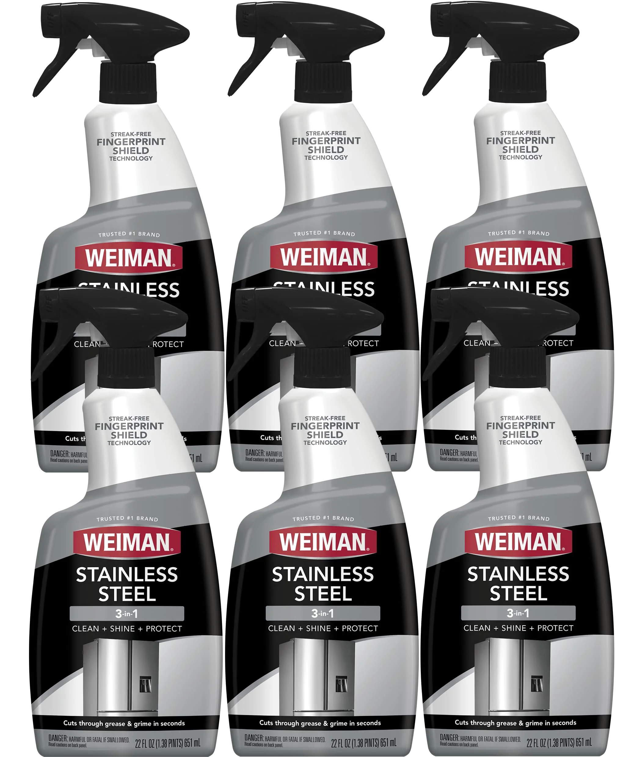 Weiman Stainless Steel Cleaner & Polish, 6 Pack, Anti Fingerprint Spray, Water Spots & Grease, No Streaks or Residue, Safe for Metal Polish, Chrome, Appliances, Fridge, Sinks & Grills