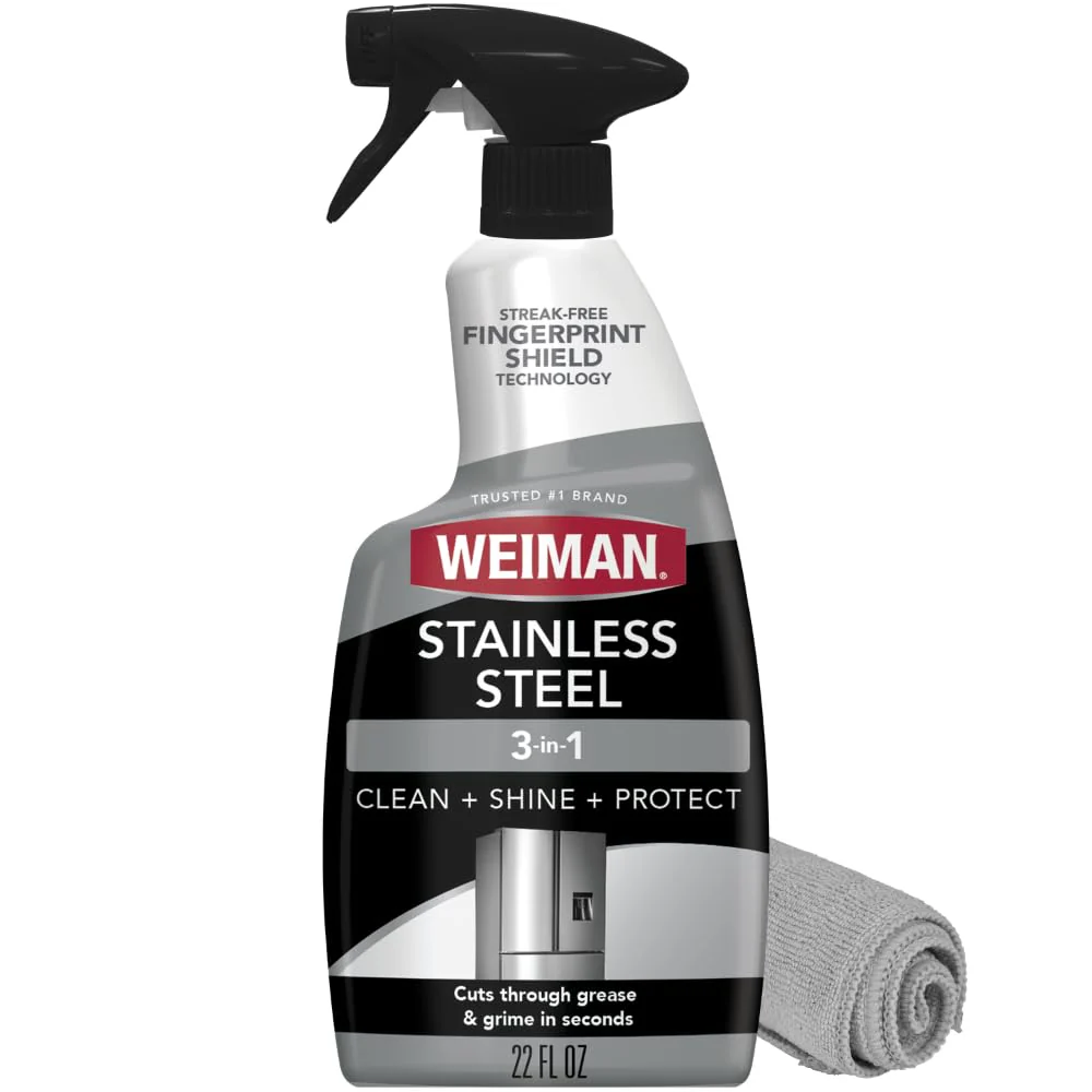 Weiman Stainless Steel Cleaner & Polish, Anti Fingerprint Spray Stainless Steel Cloth, Water Spots & Grease, No Streaks or Residue, Safe for Metal Polish, Chrome, Appliances, Fridge, Sinks & Grills