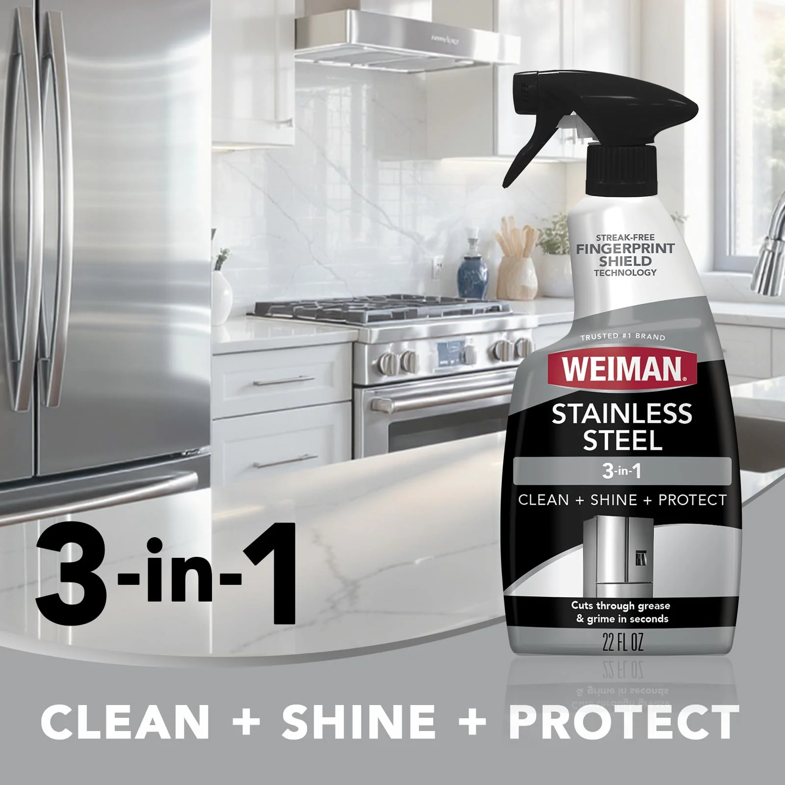 Weiman Stainless Steel Cleaner & Polish, Anti Fingerprint Spray Stainless Steel Cloth, Water Spots & Grease, No Streaks or Residue, Safe for Metal Polish, Chrome, Appliances, Fridge, Sinks & Grills - Image 3
