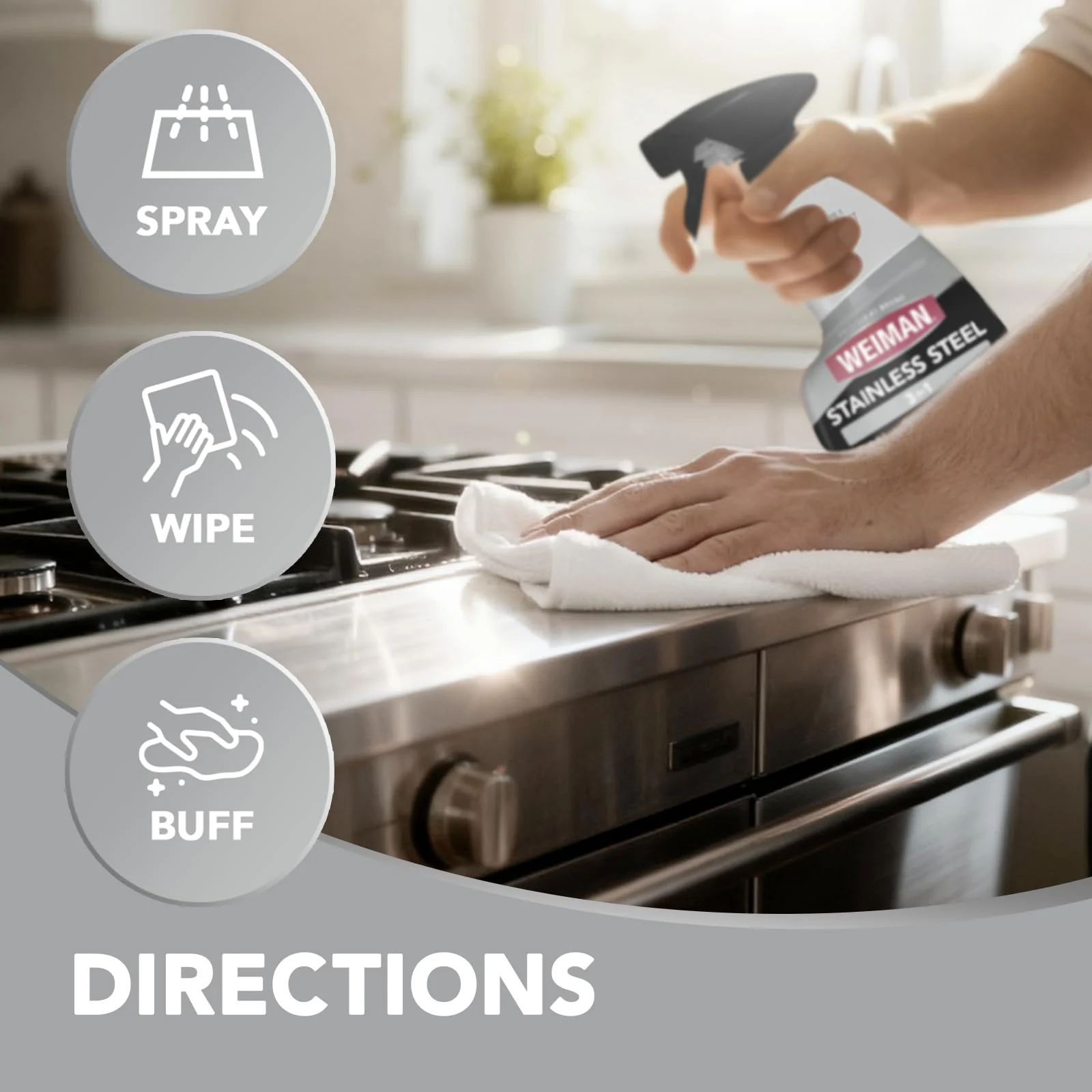 Weiman Stainless Steel Cleaner & Polish, Anti Fingerprint Spray Stainless Steel Cloth, Water Spots & Grease, No Streaks or Residue, Safe for Metal Polish, Chrome, Appliances, Fridge, Sinks & Grills - Image 9