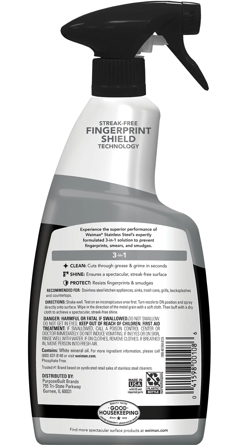 Weiman Stainless Steel Cleaner & Polish, Anti Fingerprint Spray Stainless Steel Cloth, Water Spots & Grease, No Streaks or Residue, Safe for Metal Polish, Chrome, Appliances, Fridge, Sinks & Grills - Image 2