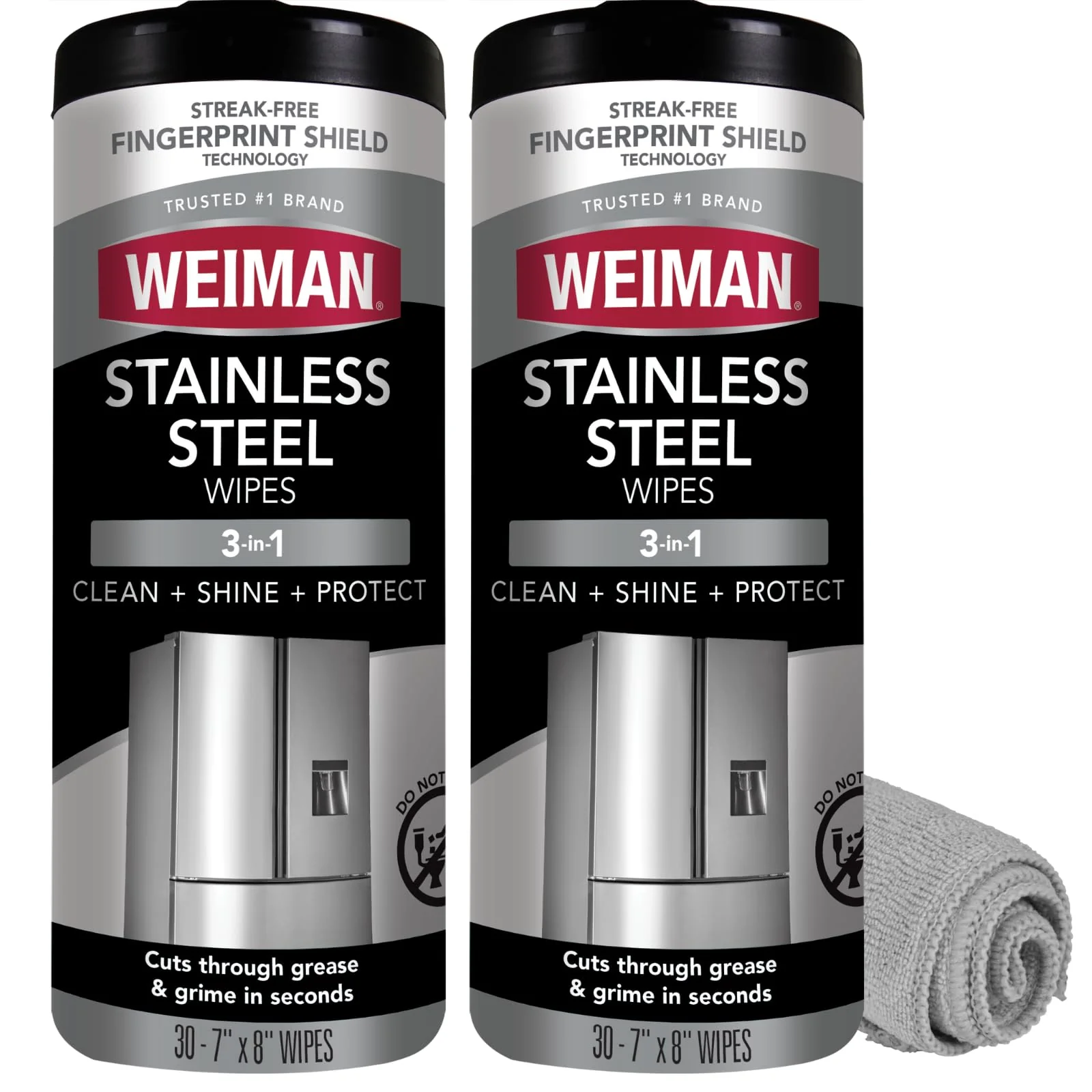 Weiman Stainless Steel Cleaner & Polish Kit, 2 Wipes & Cloth, Anti-Fingerprint, Removes Grease, Water Spots, Streaks & Residue, Polishing Cleaner Safe for Appliances, Chrome, Sinks & Grill Exteriors