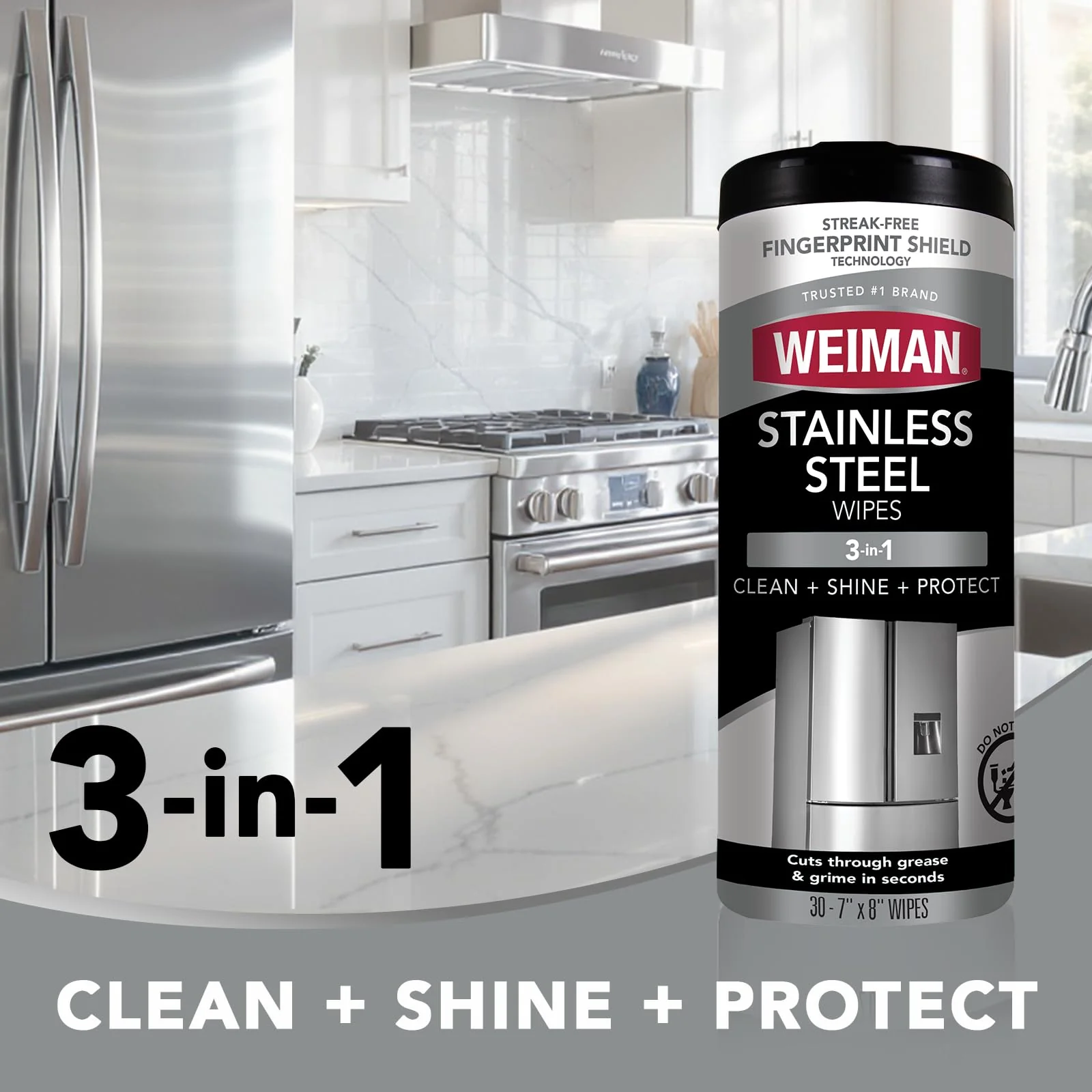 Weiman Stainless Steel Cleaner & Polish Kit, 2 Wipes & Cloth, Anti-Fingerprint, Removes Grease, Water Spots, Streaks & Residue, Polishing Cleaner Safe for Appliances, Chrome, Sinks & Grill Exteriors - Image 8