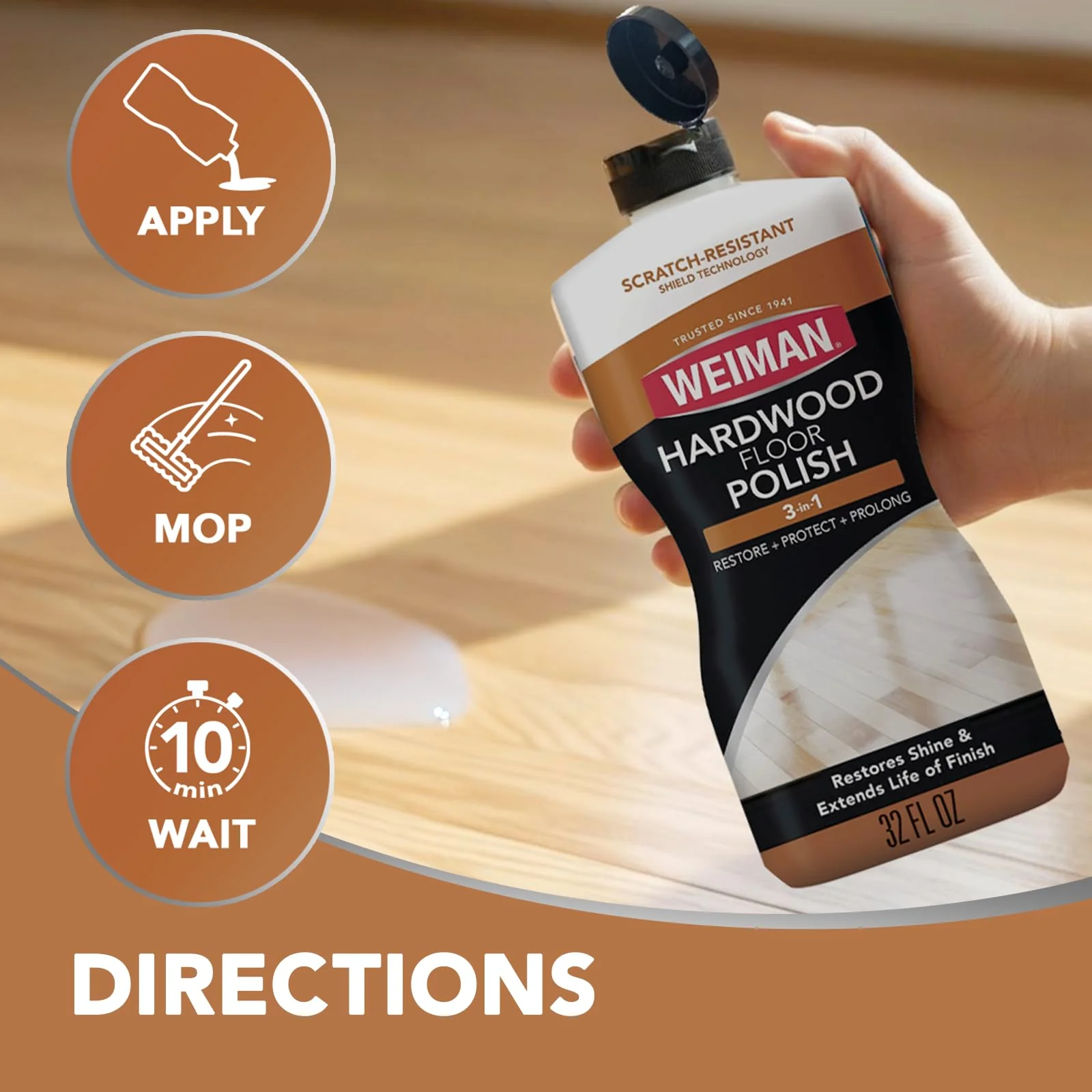 Weiman Wood Floor Polish and Restorer 32 Oz Bundle - High-Traffic Hardwood Floor, Natural Shine, Removes Scratches, Leaves Protective Layer - Image 3