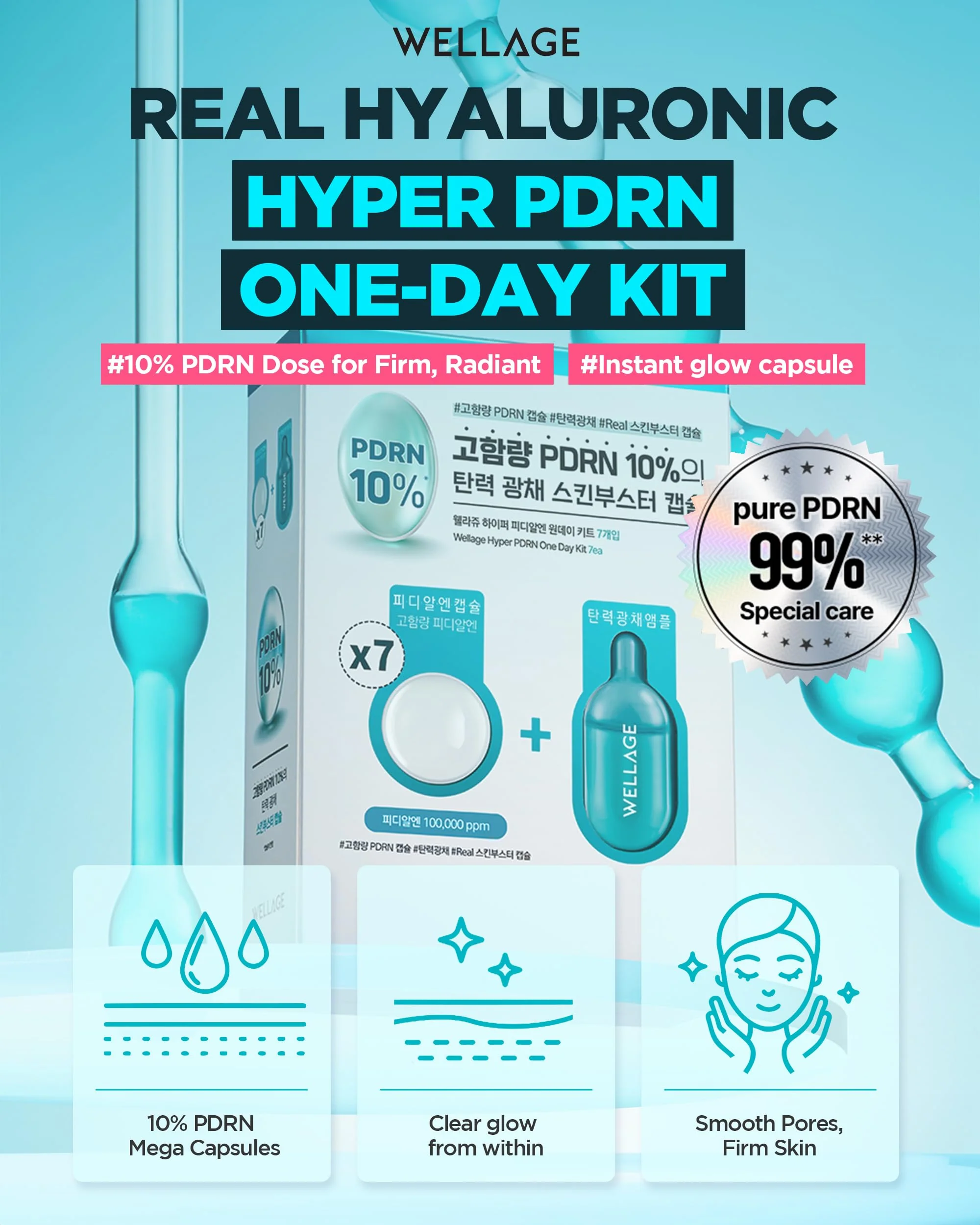 WELLAGE Hyper PDRN One-day Kit 7ea, Hydrating Peptide for Face, Korean Skin care, PDRN, Niacinamide, Hyalruonic acid, Pore minimizing - Image 6