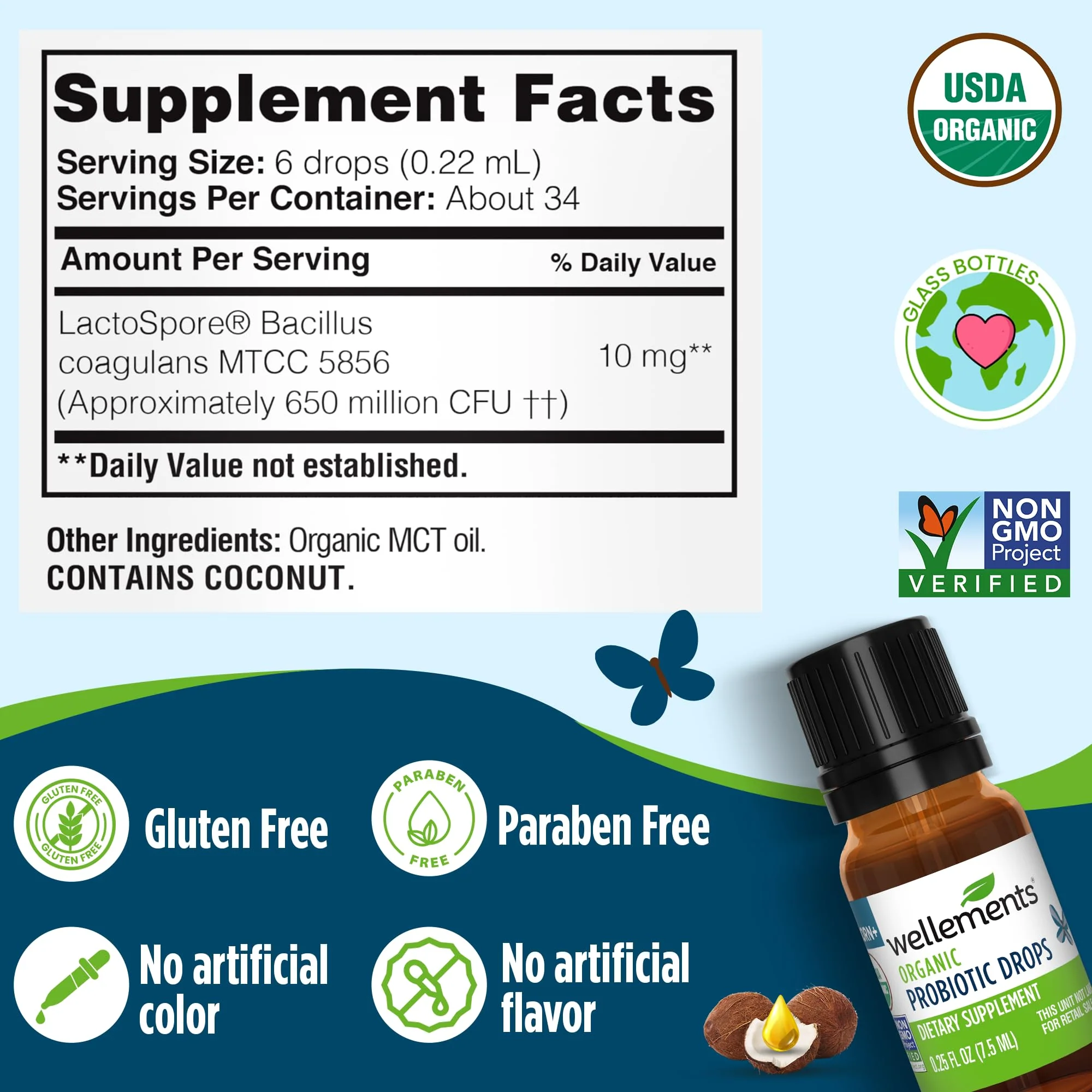 Wellements Organic Baby Probiotic Drops (0.25 Fl Oz) - Digestive & Immune Support for Infants - Toddler Probiotic Helps with Newborn+ Gut Health, Gas, Constipation & Colic Support - Preservative Free - Image 7