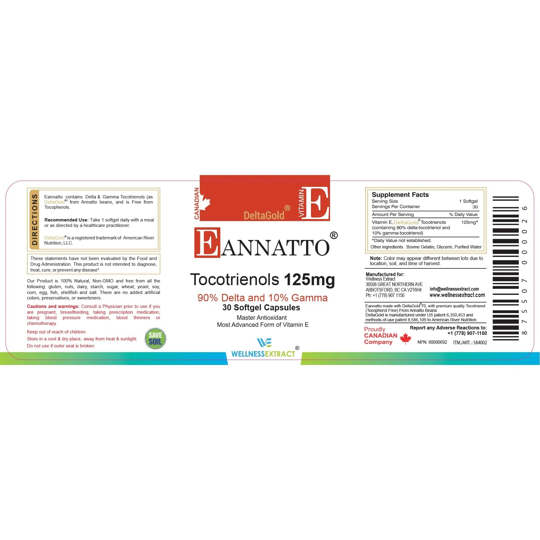 WELLNESS EXTRACT Eannatto Tocotrienols Vitamin E Supplements Tocopherol Free, Non-GMO, Gluten Free & Antioxidant (125MG 30 Softgels) - Image 7