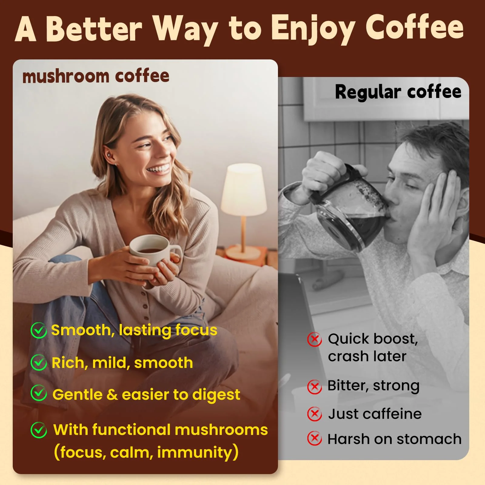 WepBio Mushroom Coffee Original Black 11 in 1 Adaptogenic Mushrooms Blend with Ashwagandha KSM-66,Lions Mane,Reishi,Turkey Tail Instant Mushroom Coffee for Boost Energy, Focus 30 Servings - Image 4