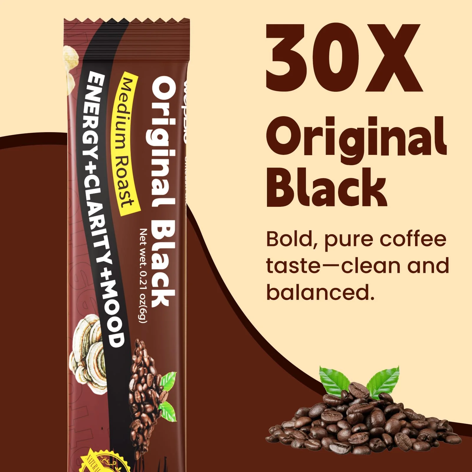 WepBio Mushroom Coffee Original Black 11 in 1 Adaptogenic Mushrooms Blend with Ashwagandha KSM-66,Lions Mane,Reishi,Turkey Tail Instant Mushroom Coffee for Boost Energy, Focus 30 Servings - Image 7