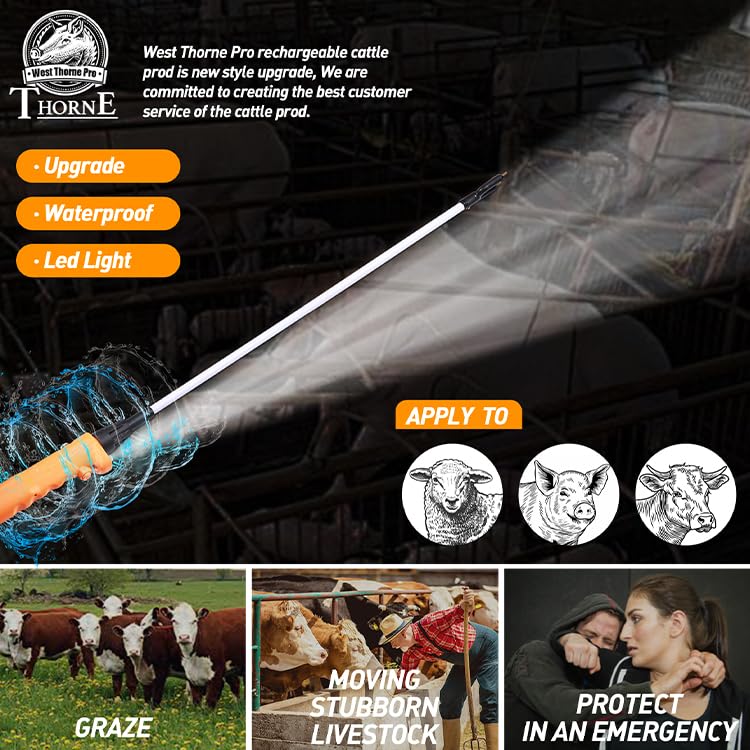 West Thorne Pro Livestock Prod, Waterproof Cattle Prod Stick with LED Light, Livestock Prod for Modern Livestock Management(33.8in) - Image 2