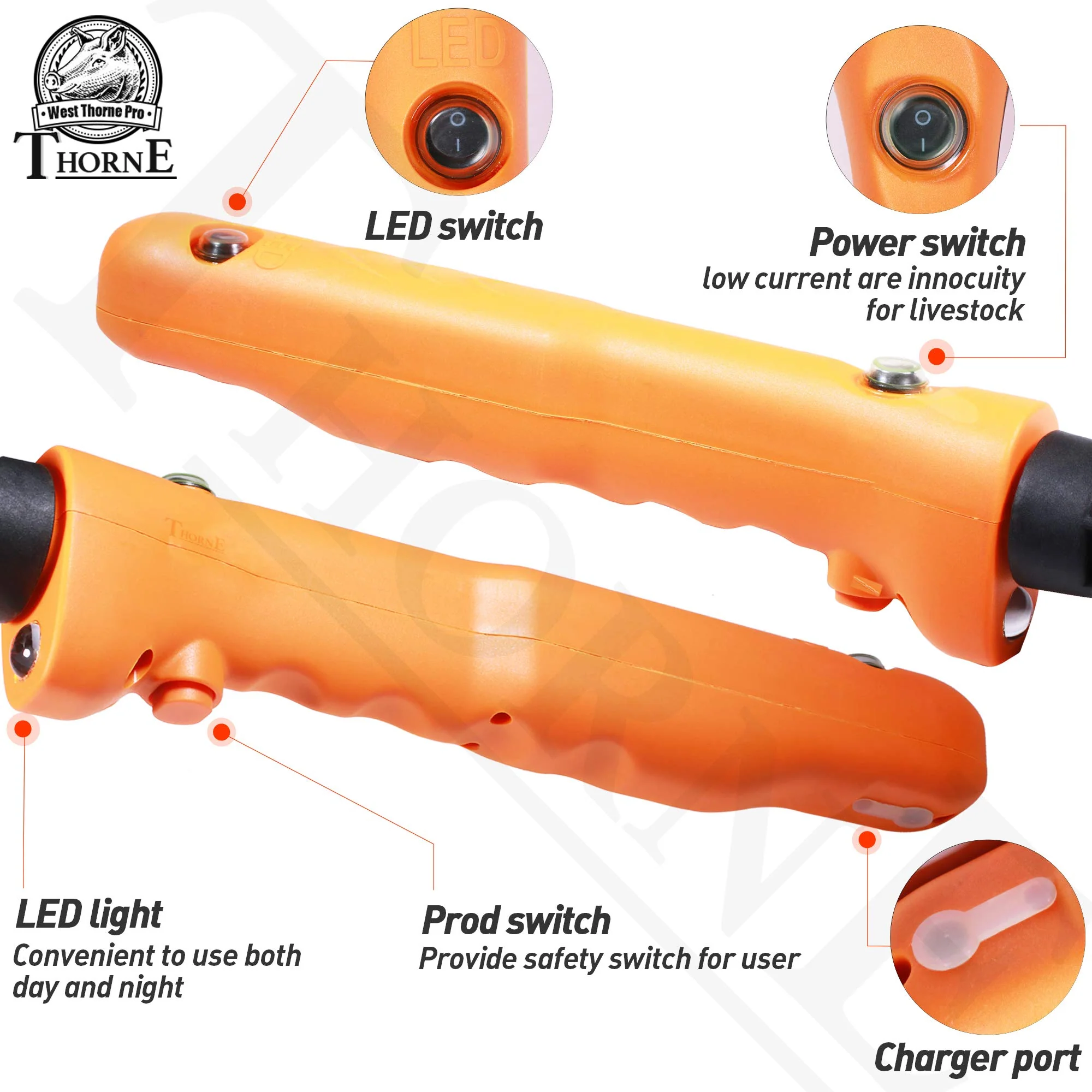 West Thorne Pro Livestock Prod, Waterproof Cattle Prod Stick with LED Light, Livestock Prod for Modern Livestock Management(33.8in) - Image 3