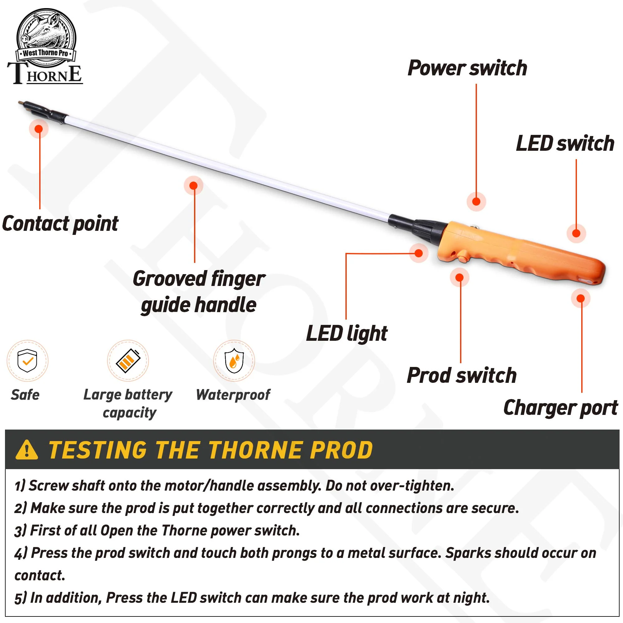West Thorne Pro Livestock Prod, Waterproof Cattle Prod Stick with LED Light, Livestock Prod for Modern Livestock Management(33.8in) - Image 6