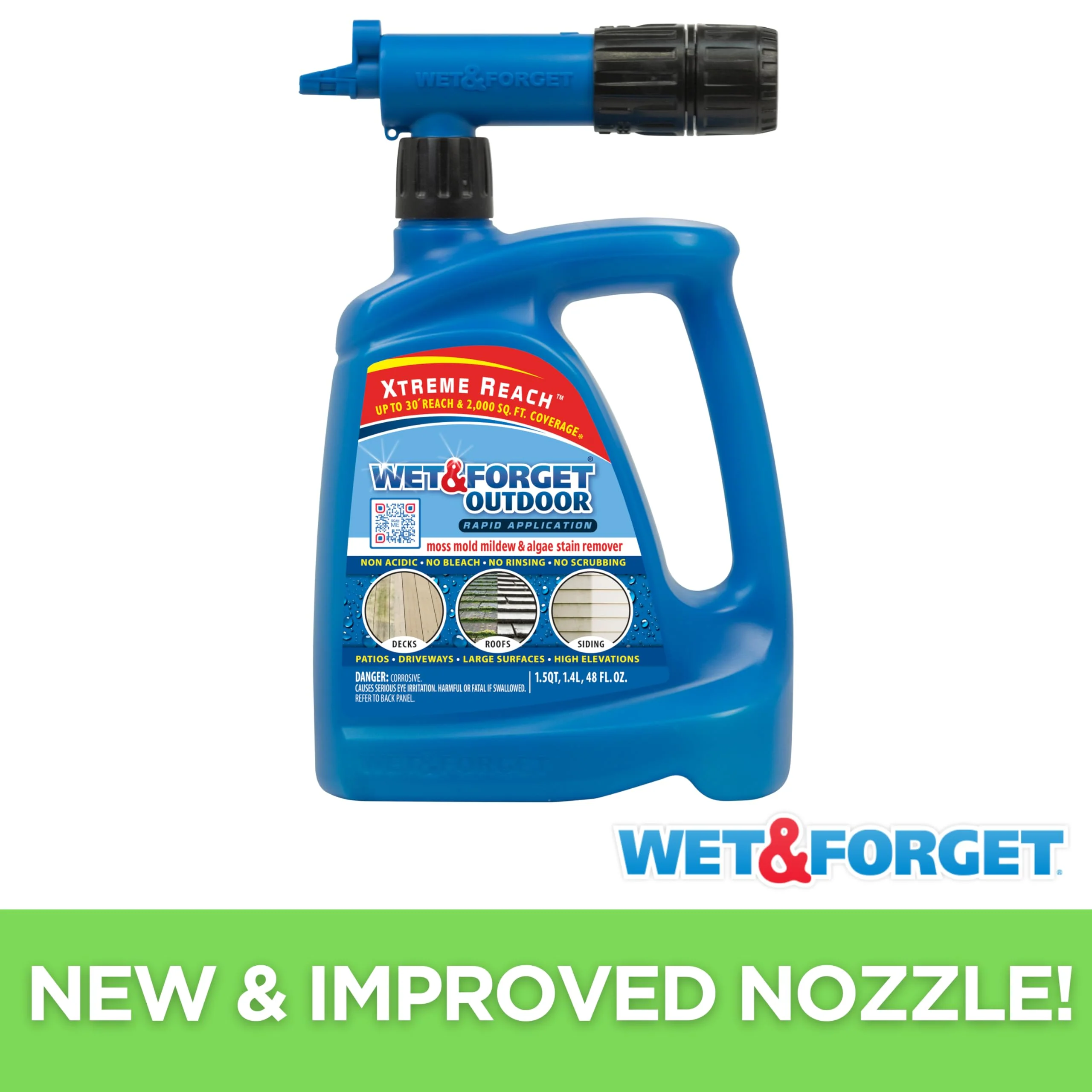 Wet & Forget Outdoor Stain Remover Multi-Surface Cleaner, Xtreme Reach Hose End with New & Improved Nozzle, 48 Fluid Ounces, 1 Pack + Refill - Image 2