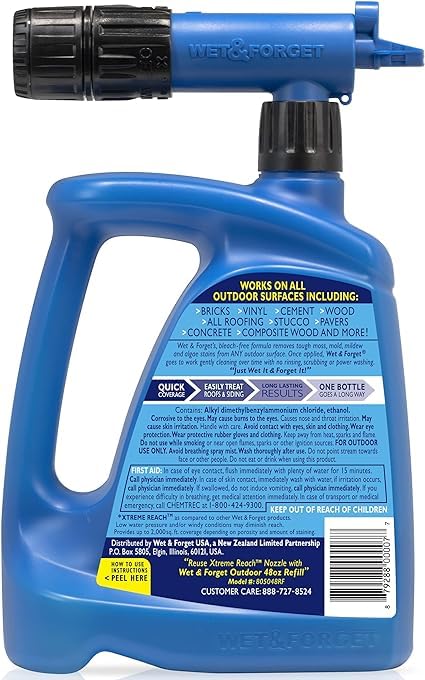 Wet & Forget Outdoor Stain Remover Multi-Surface Cleaner, Xtreme Reach Hose End with New & Improved Nozzle, 48 Fluid Ounces, 1 Pack + Refill - Image 6