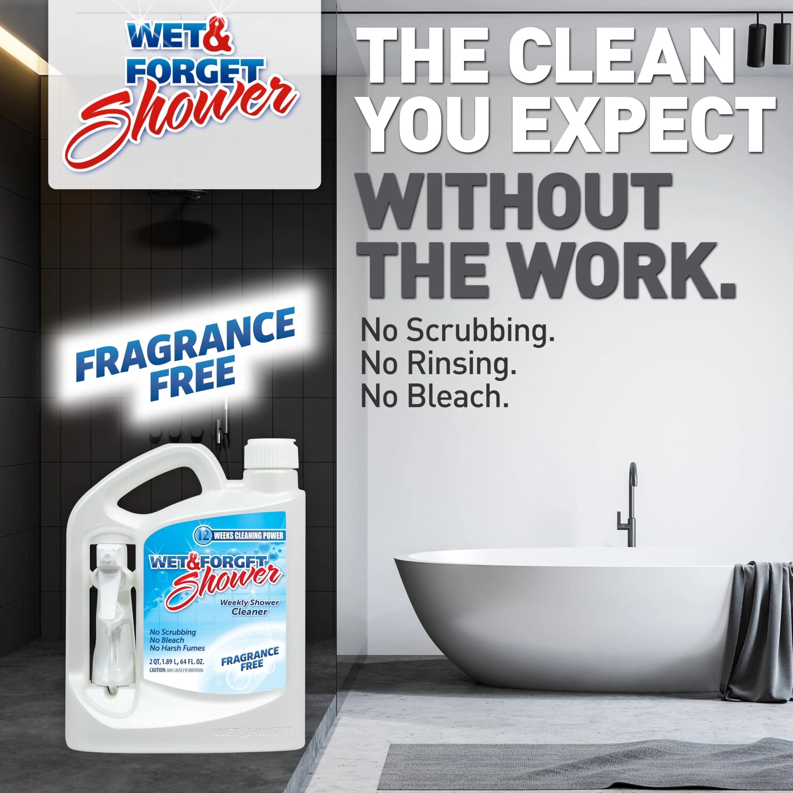 Wet & Forget Shower Cleaner Spray, Fragrance-Free Weekly Bathroom Cleaner, No Scrubbing Needed, Bleach-Free, Multi-Surface Bathroom Spray, Cleaning Supplies Essential. 64 fl oz - Image 6