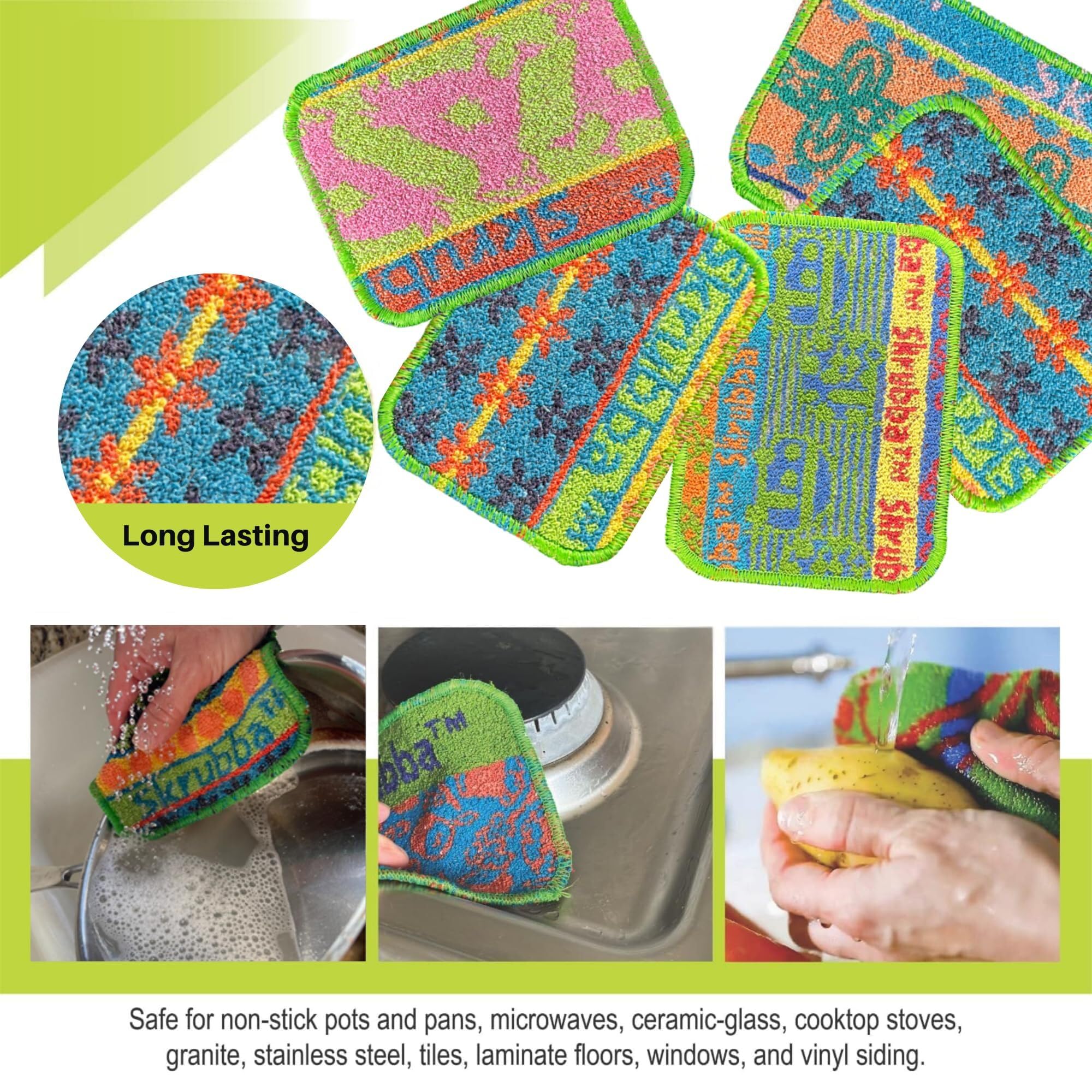 Wet-it! Skrubba 6-Pack Reusable Dish Scrubbers – Non-Scratch Scouring Pads for Kitchen & Household – Eco-Friendly, Dishwasher Safe Scrub Sponges for Dishes, Pots & Pans (Vogue) - Image 4