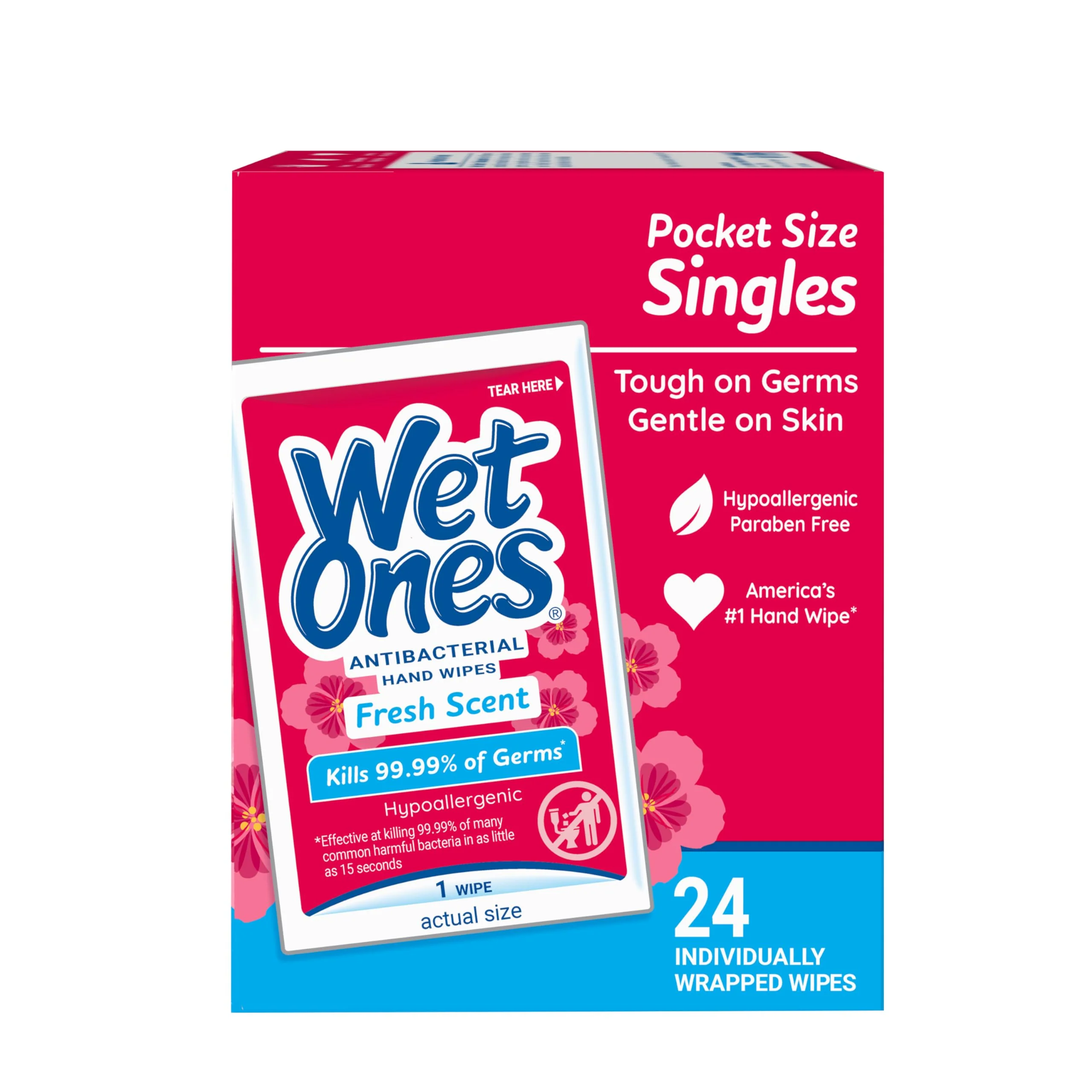 Wet Ones Antibacterial Hand Wipes Singles, Fresh Scent Wipes, Individual Wipes, Antibacterial Wipes, Hand Wipes Individually Wrapped, 24ct (6 pack) - Image 2