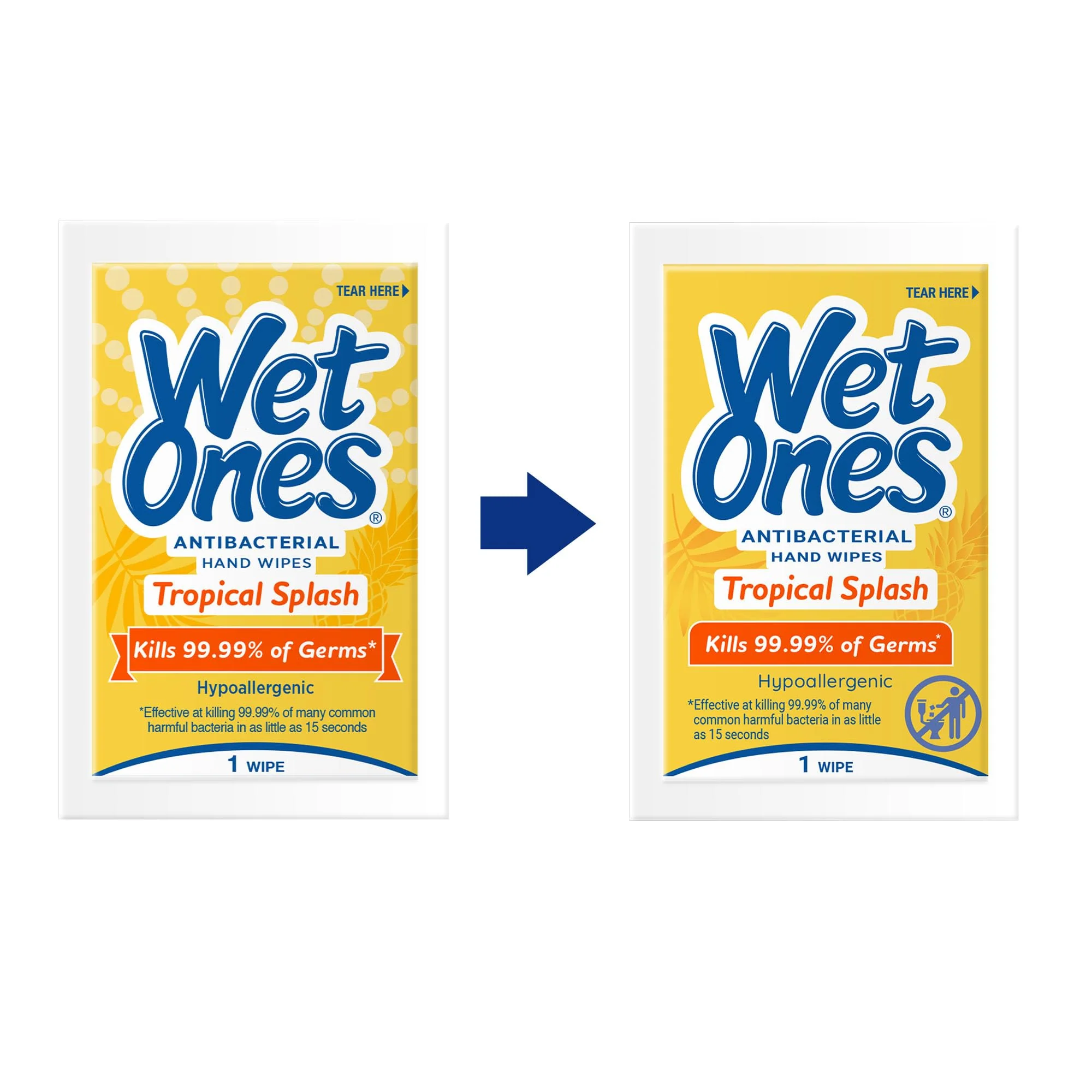 Wet Ones Antibacterial Hand Wipes Singles, Tropical Splash Wipes, Individual Wipes, Antibacterial Wipes, Hand Wipes Individually Wrapped, 24ct (6 pack) - Image 3