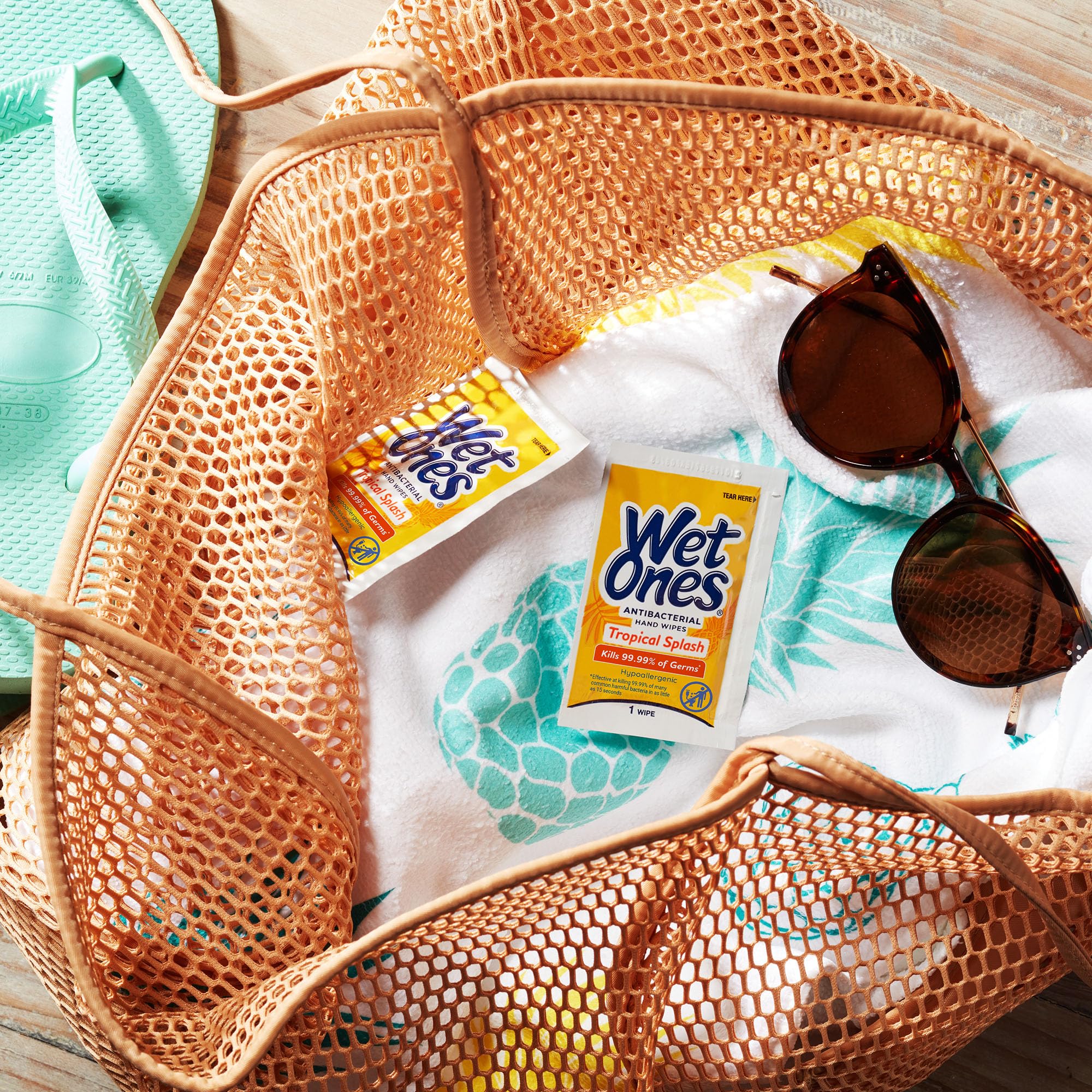 Wet Ones Antibacterial Hand Wipes Singles, Tropical Splash Wipes, Individual Wipes, Antibacterial Wipes, Hand Wipes Individually Wrapped, 24ct (6 pack) - Image 5