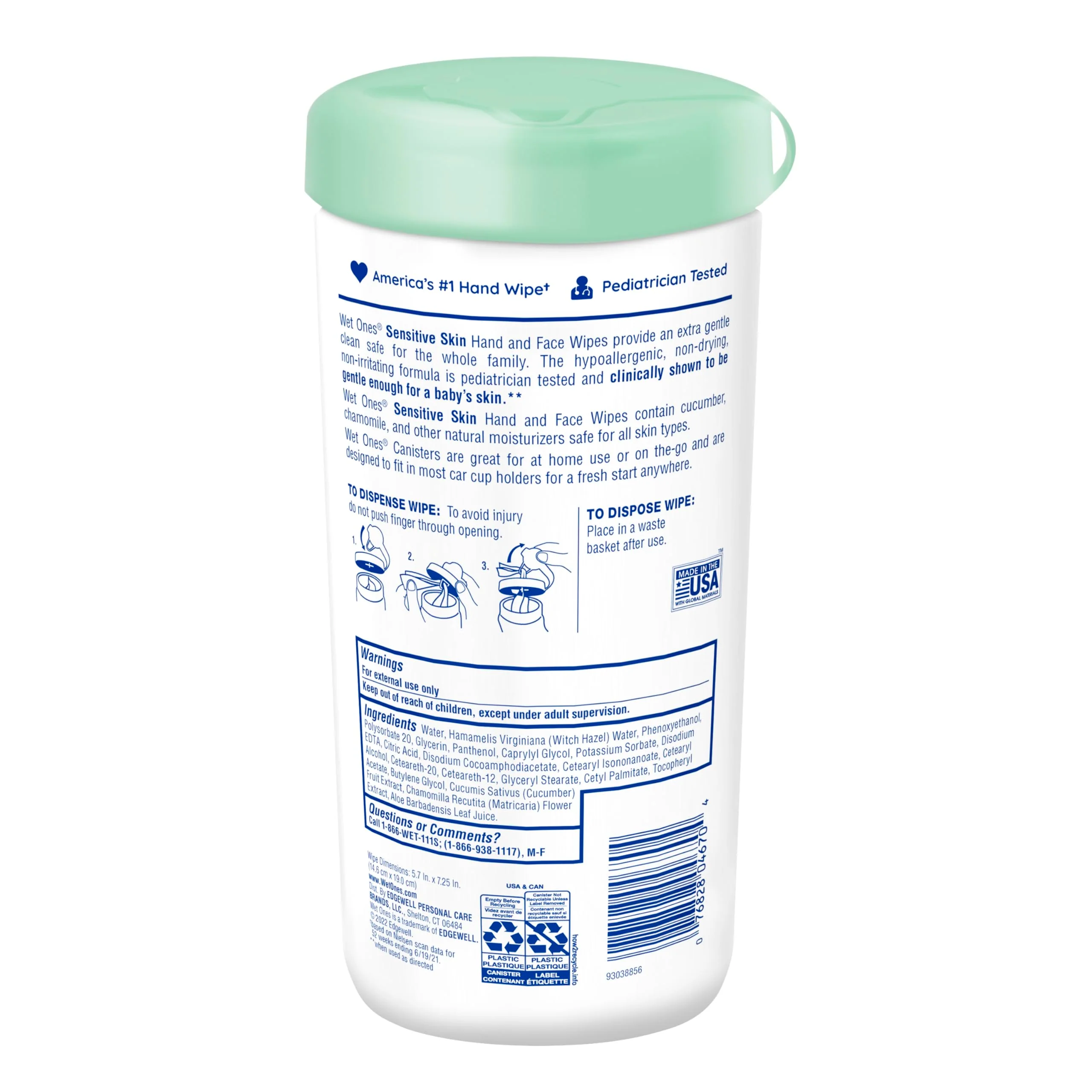 Wet Ones Hand and Face Wipes, Sensitive Skin, Unscented, Hand and Face, 40ct Canister (6 pack) - Image 2