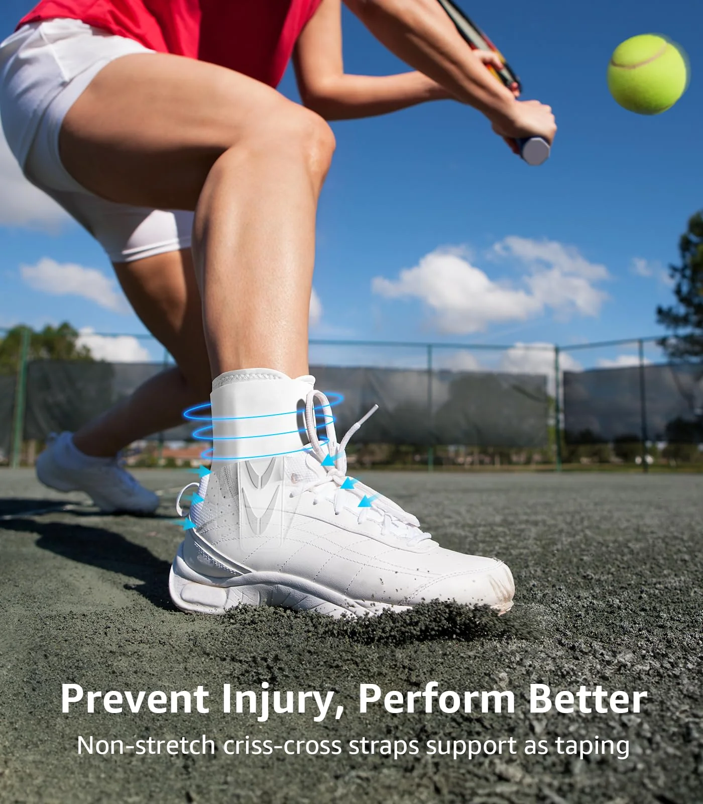 WHCOOL Slim-Fit Ankle Brace for Sprained Ankle, Quick Lace Up Ankle Support for Women Men with 2 Auto-Shaped Pads, Air Fabric Cool Ankle Stabilizer for Injury Recover, Running,Sports,White，XL - Image 6