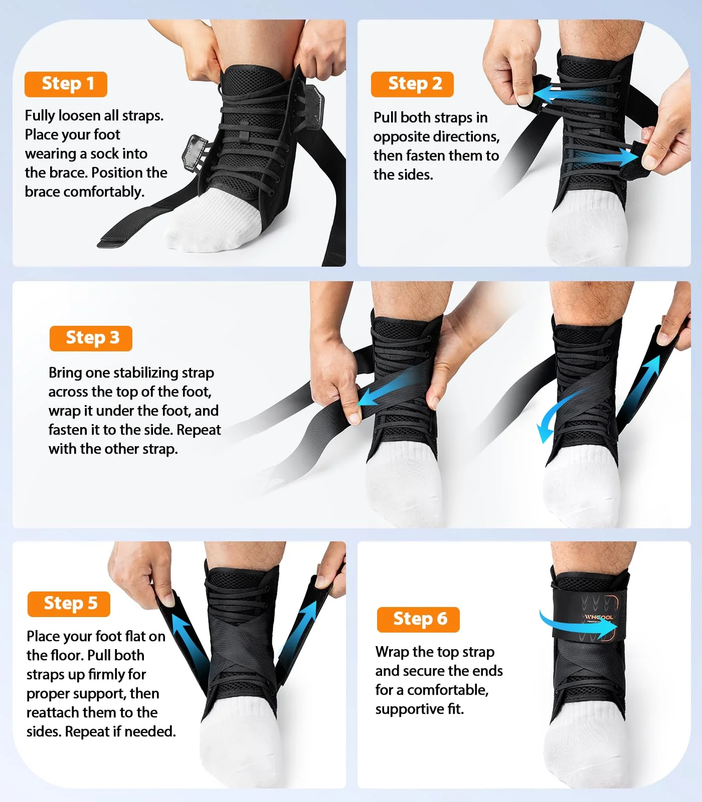 WHCOOL Slim-Fit Ankle Brace for Sprained Ankle, Quick Lace Up Ankle Support for Women Men with 2 Auto-Shaped Pads, Air Fabric Cool Ankle Stabilizer for Injury Recover, Running,Sports,White，XL - Image 8