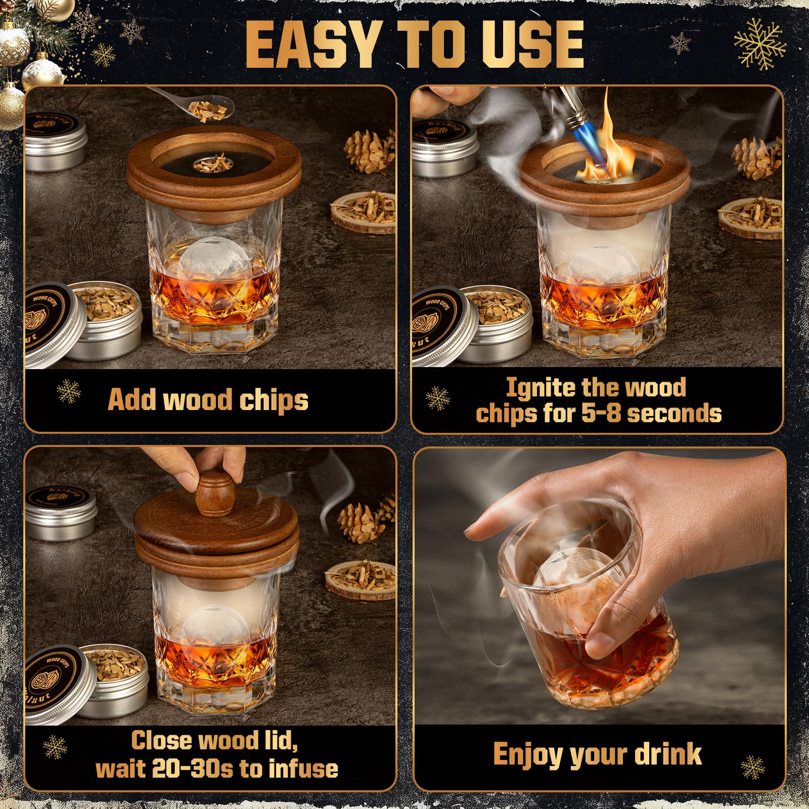 Whiskey Advent Calendar 2025 for Men, 24-Day Bourbon Smoker Infuser Kit for Cocktail and whisky Lovers, Perfect Christmas and Holiday Gift for Husband, Dad, Boyfriend, Him(NO BUTANE,GLASS) - Image 7