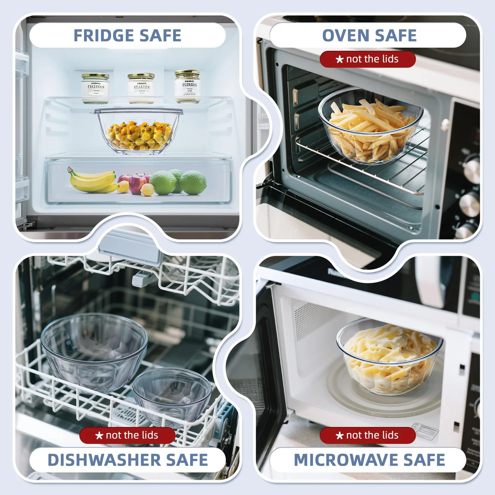 WhiteRhino Glass Mixing Bowls with Lids Set of 5(4.70QT,2.85QT, 1.69QT,1.11QT,0.85QT,Glass Bowls with Lids,Large Salad Bowls Space-Saving Nesting for Cooking,Baking,Prepping,Dishwasher Safe - Image 3