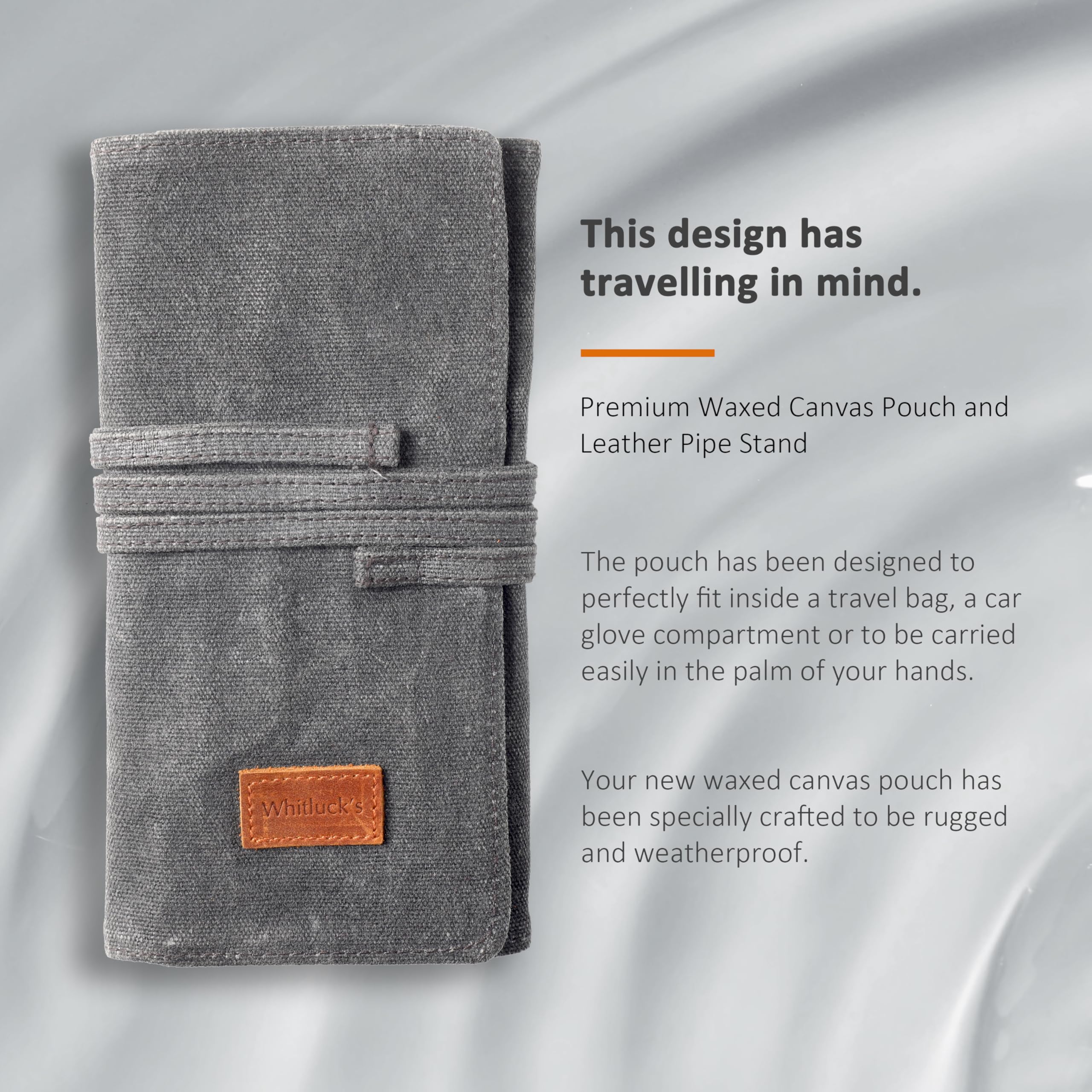 Whitluck's Waxed Canvas Tobacco Smoking Pipe Pouch with Leather Pipe Stand, Travel Pipe Case Bag for 2 Pipes and Other Accessories (Charcoal Grey) - Image 7