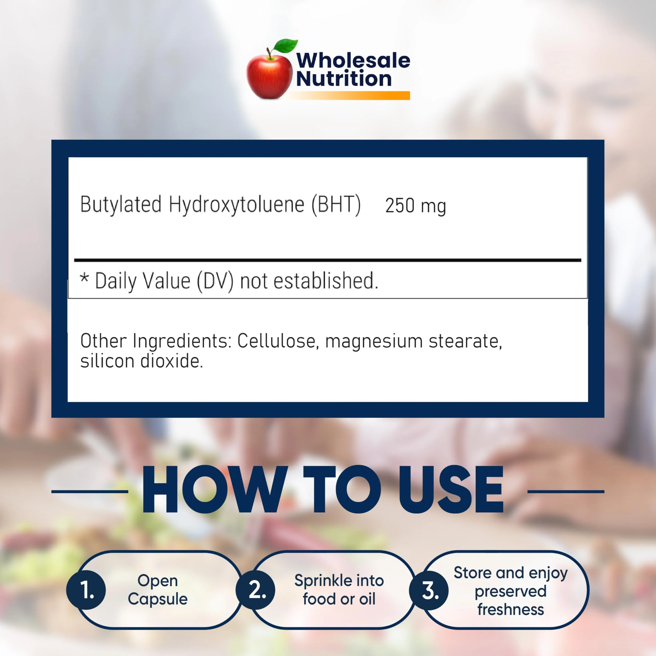 Wholesale Nutrition BHT - 250mg Potent Antioxidant - Non-GMO, Gluten-Free - Enhance Oil/Fat Preservation - Pure Butylated Hydroxytoluene for Foods/Oils - 180 Capsules