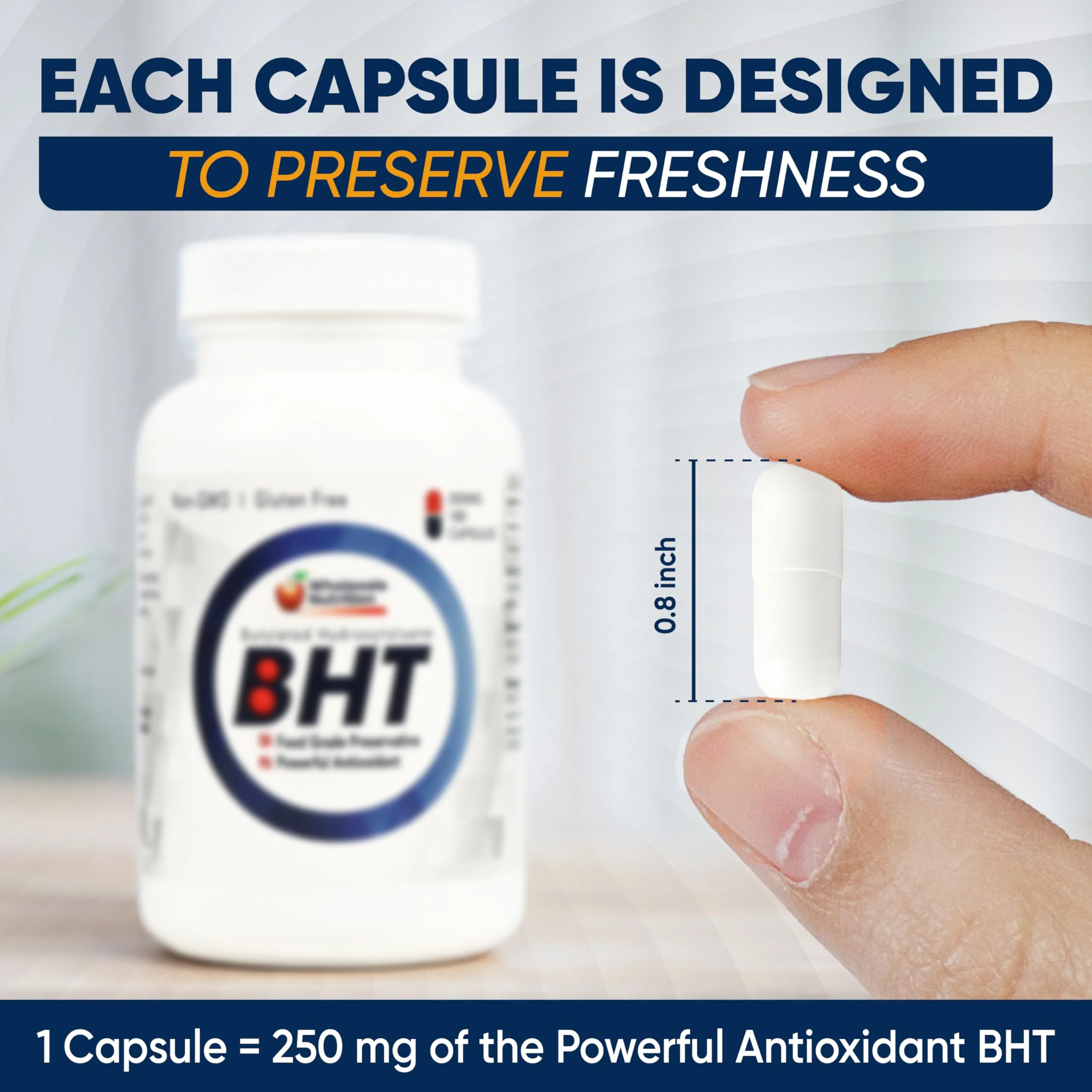 Wholesale Nutrition BHT - 250mg Potent Antioxidant - Non-GMO, Gluten-Free - Enhance Oil/Fat Preservation - Pure Butylated Hydroxytoluene for Foods/Oils - 180 Capsules - Image 4