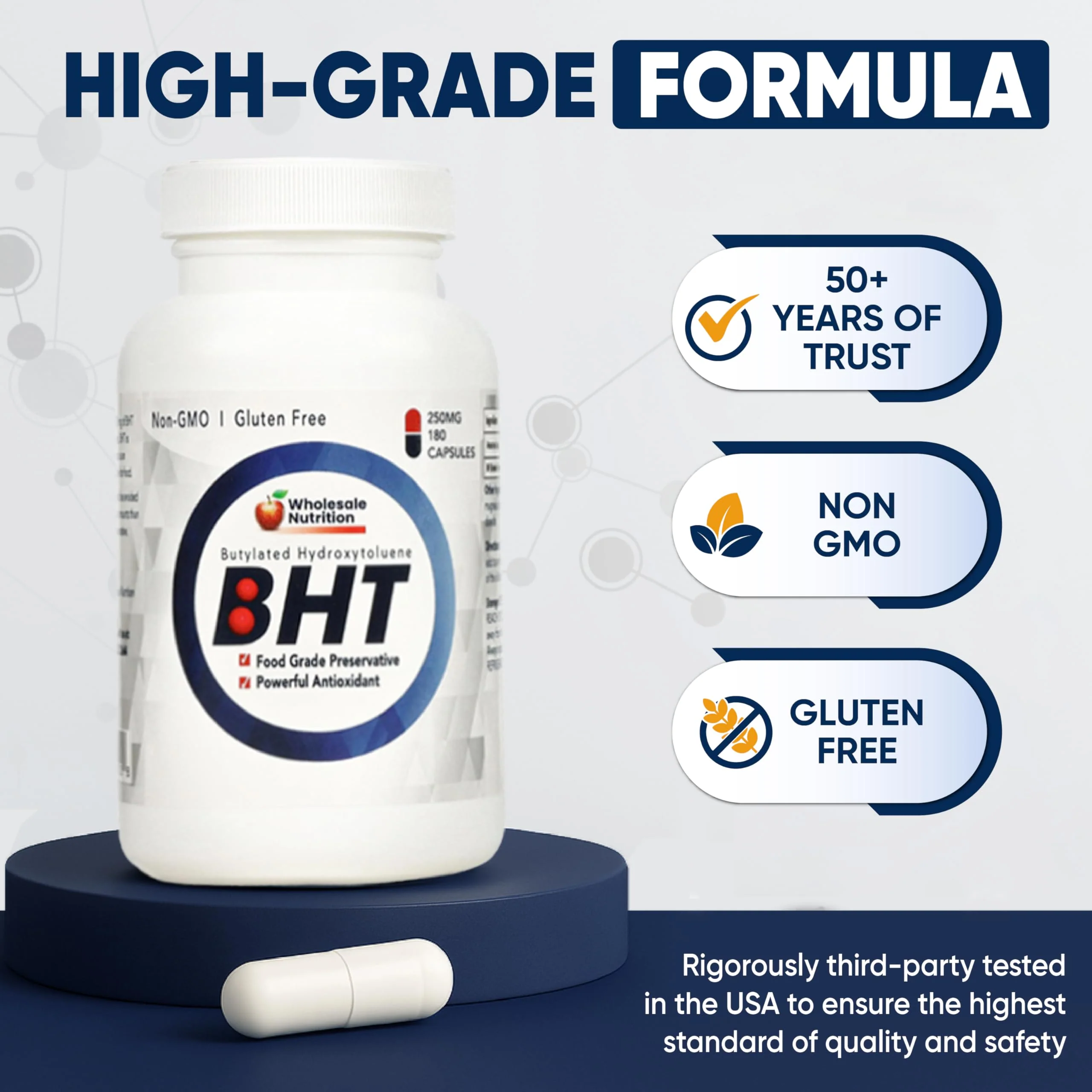 Wholesale Nutrition BHT - 250mg Potent Antioxidant - Non-GMO, Gluten-Free - Enhance Oil/Fat Preservation - Pure Butylated Hydroxytoluene for Foods/Oils - 180 Capsules - Image 7