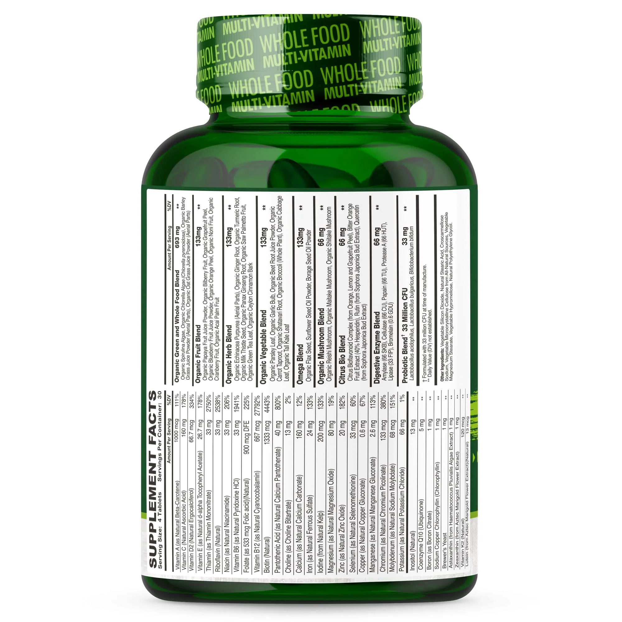 Wholesome Wellness Whole Food Multivitamin for Men - Natural Multi Vitamins, Minerals, Organic Extracts - Vegan Vegetarian - 120 Tablets - Image 2