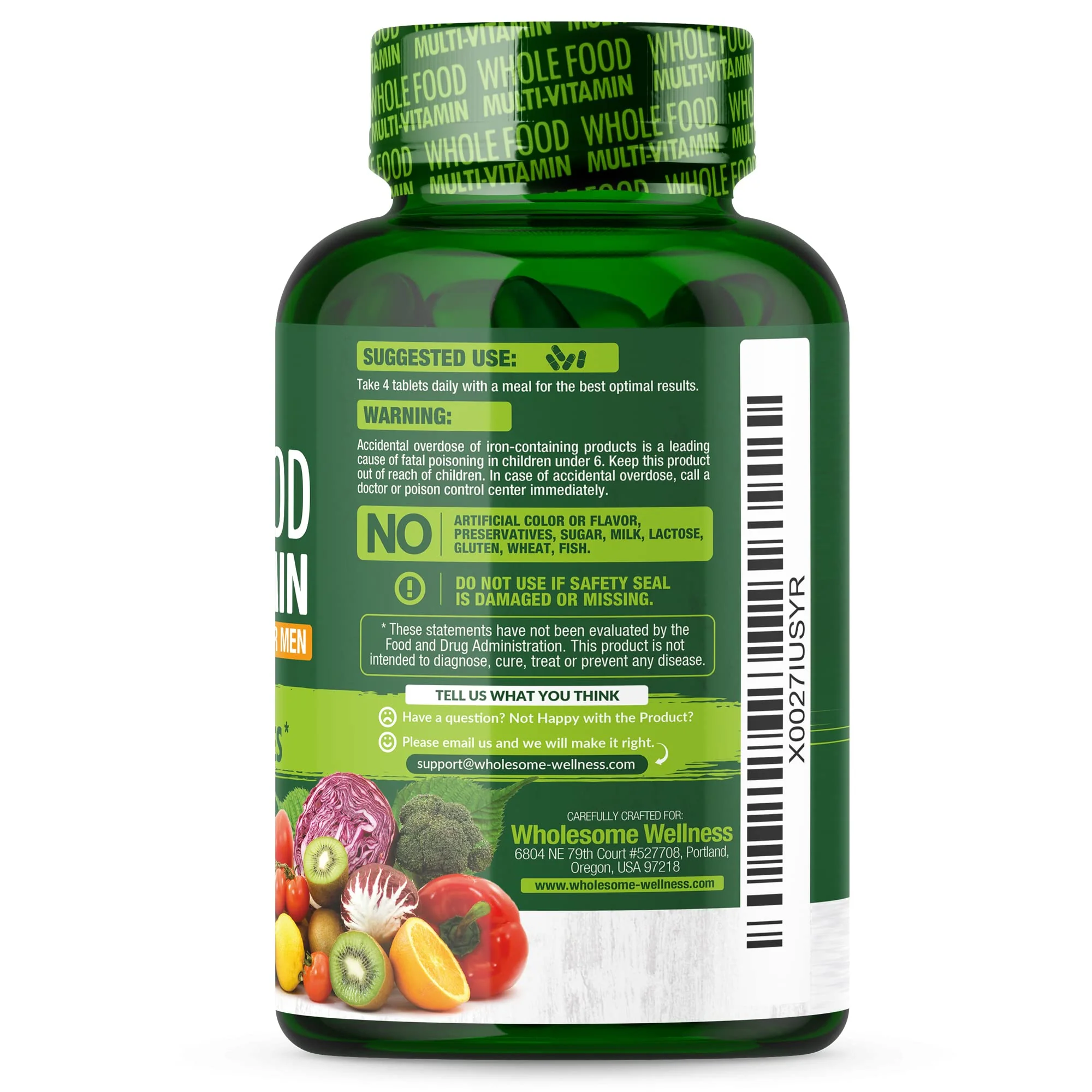 Wholesome Wellness Whole Food Multivitamin for Men - Natural Multi Vitamins, Minerals, Organic Extracts - Vegan Vegetarian - 120 Tablets - Image 3