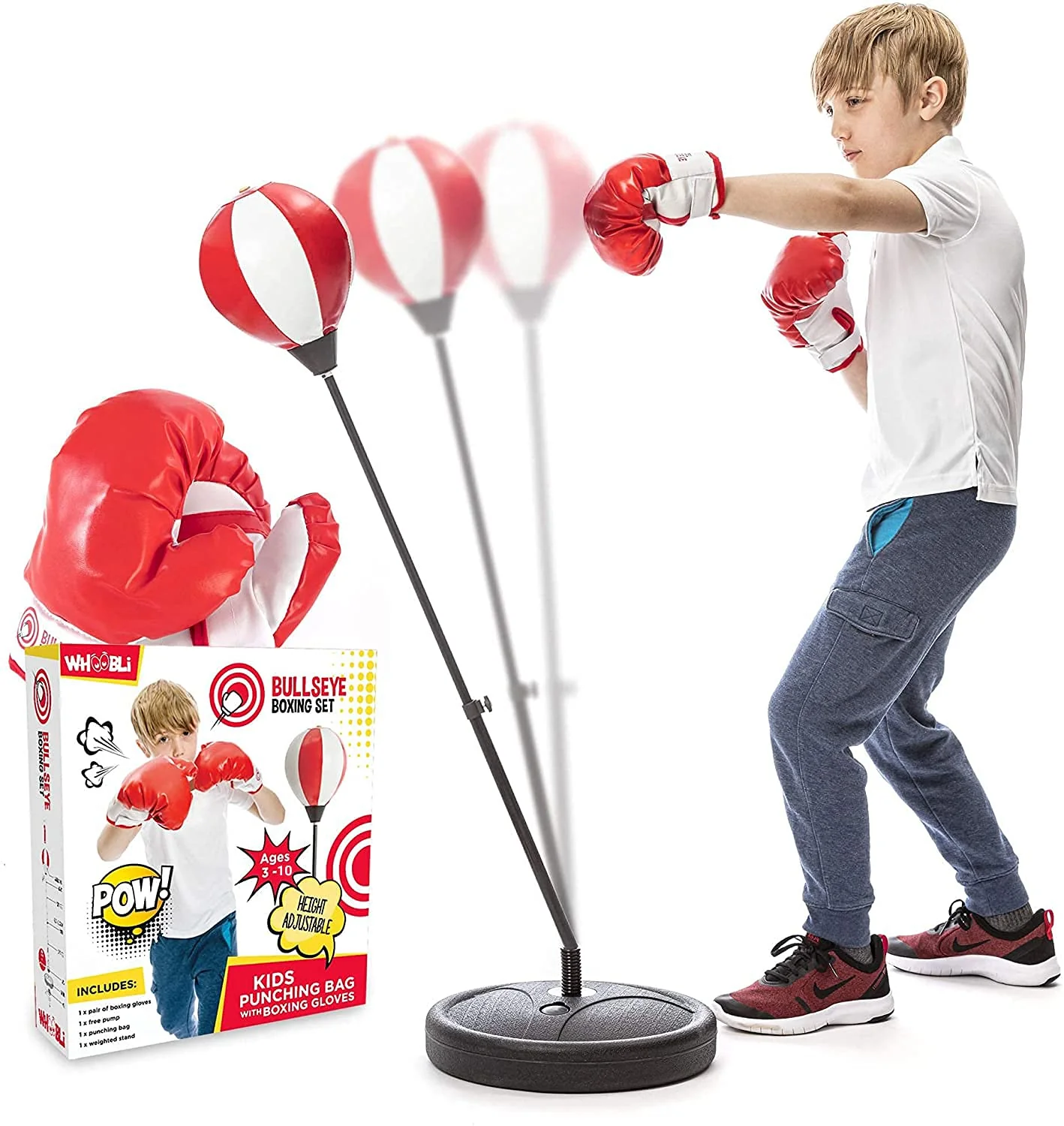 Whoobli Punching Bag for Kids and Toddler Incl Boxing Gloves| 3-10 Years Old Adjustable Kids Punching Bag with Stand| Sports Toy for Boys| Ideal Christmas Birthday Gift for Children; New 2025
