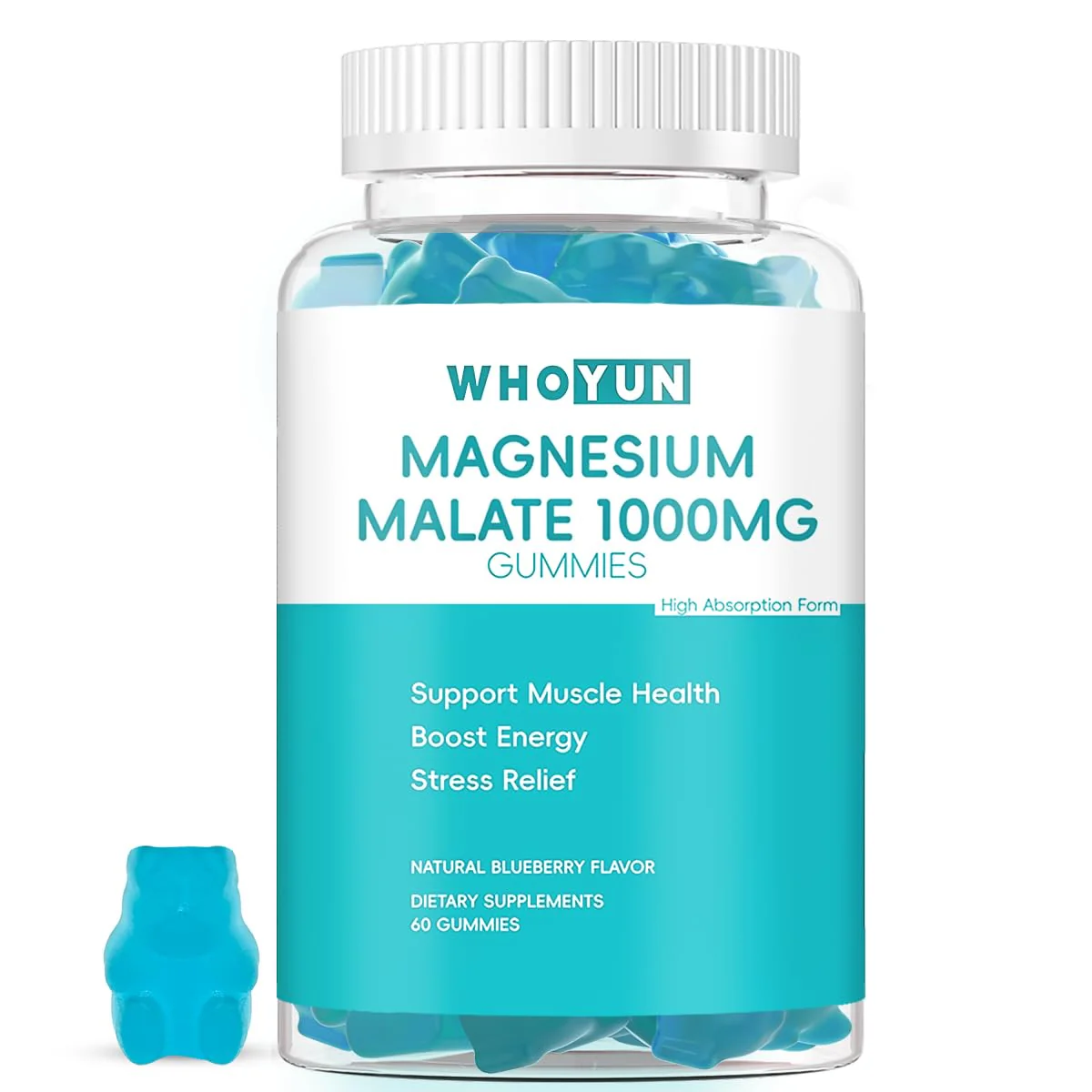 Whoyun Magnesium Malate Gummies 1000mg, Enhanced Absorption Magnesium Chewables Supplement with Malic Acid for Energy Boost & Muscle Health, 60 Count - Image 2