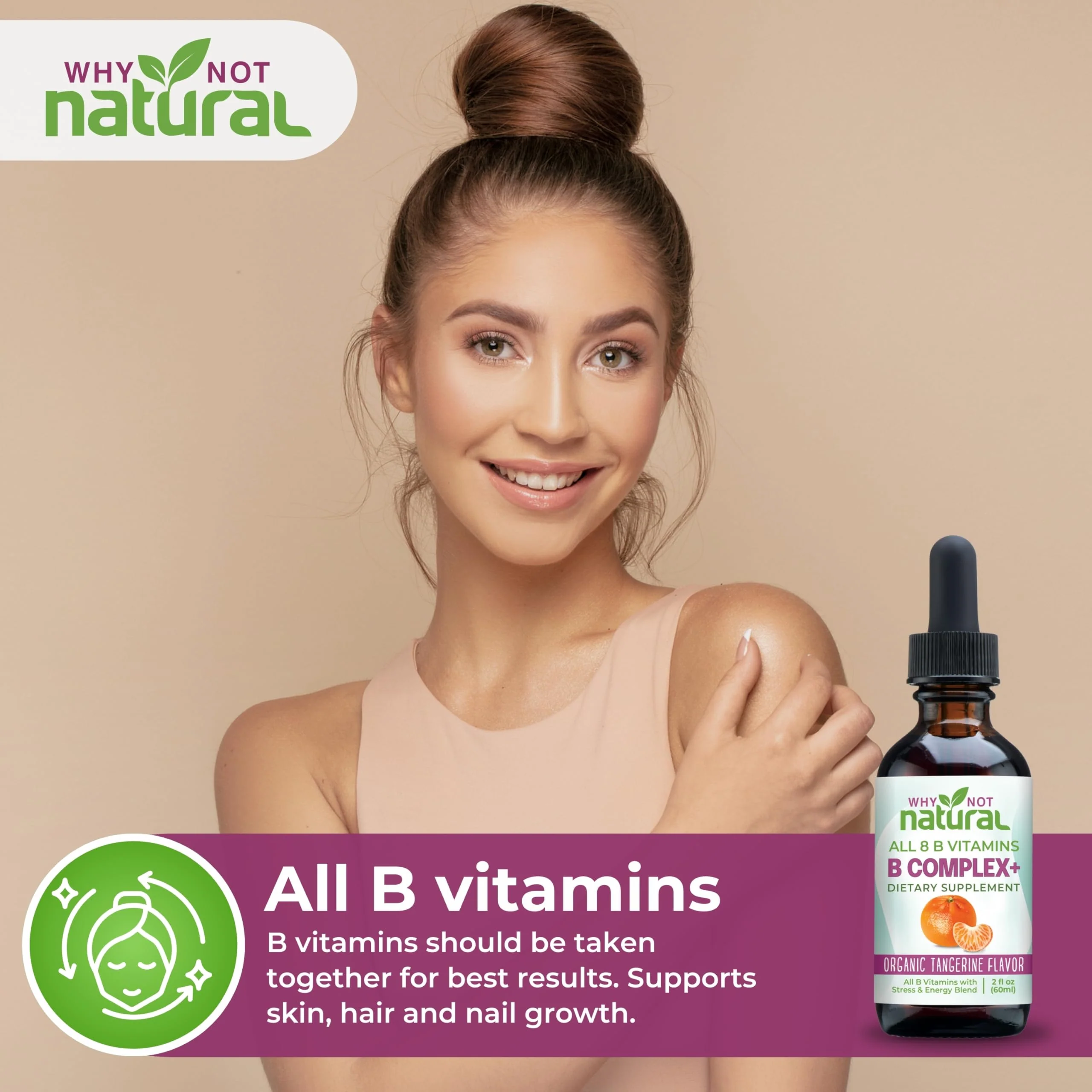Why Not Natural Vitamin B Complex Liquid Drops - Supplement for Women - Vegan and Sublingual Forms of B1 B2 B3 B5 B6 Biotin Folate and Choline - Plus Blend for Energy Support - Image 2