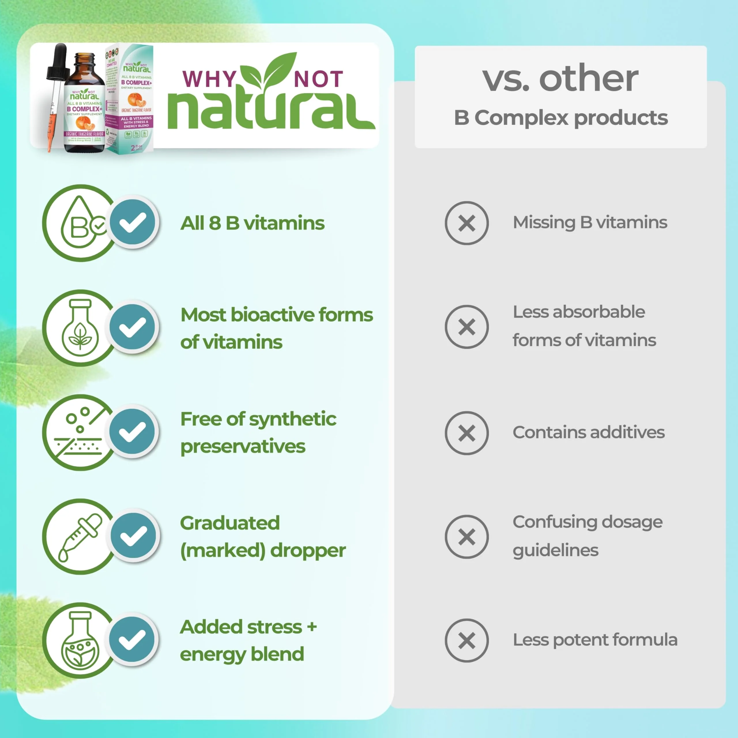 Why Not Natural Vitamin B Complex Liquid Drops - Supplement for Women - Vegan and Sublingual Forms of B1 B2 B3 B5 B6 Biotin Folate and Choline - Plus Blend for Energy Support - Image 4