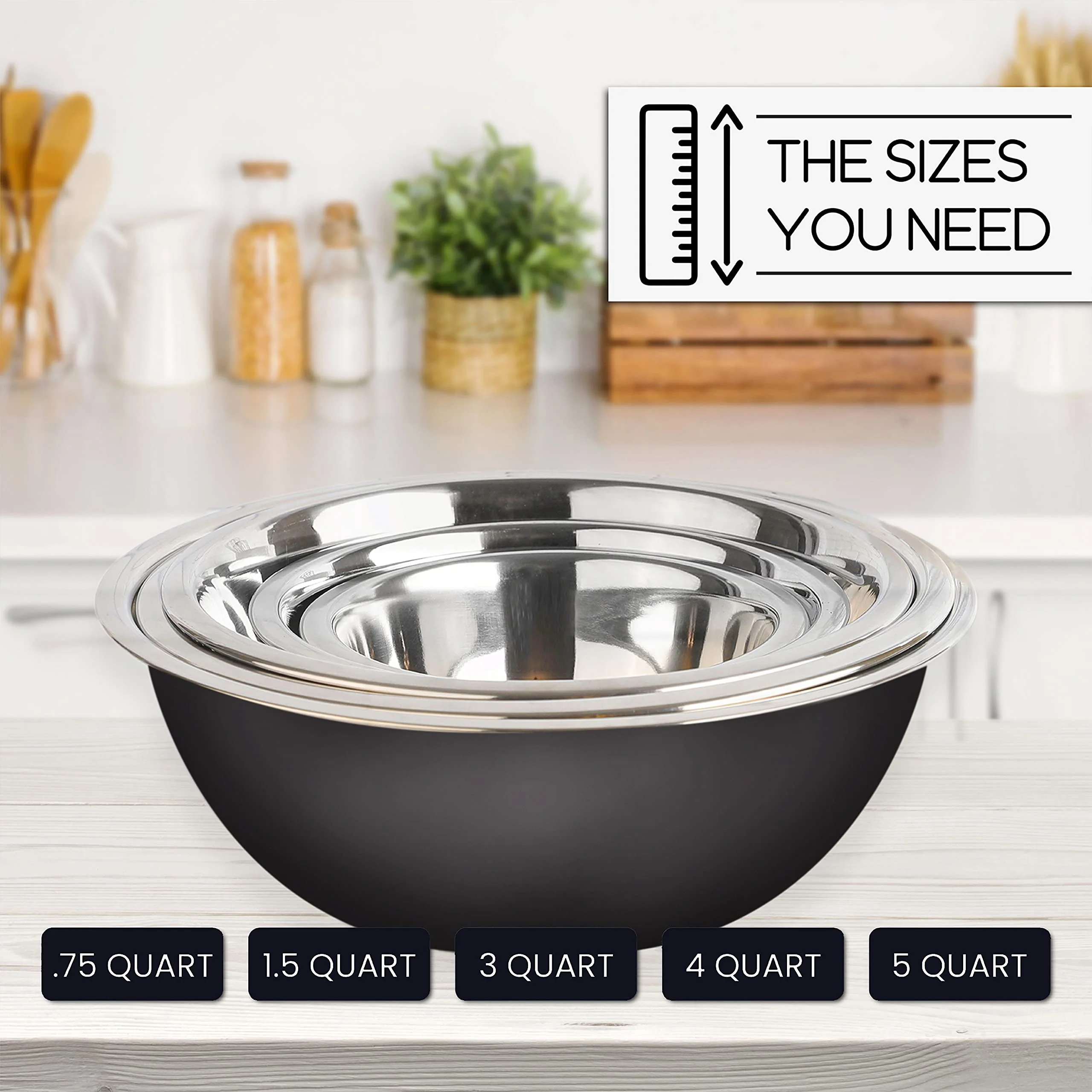 WHYSKO Meal Prep Stainless Steel Mixing Bowls Set, Home, Refrigerator, and Kitchen Food Storage Organizers | Ecofriendly, Reusable, Heavy Duty (Black) - Image 3