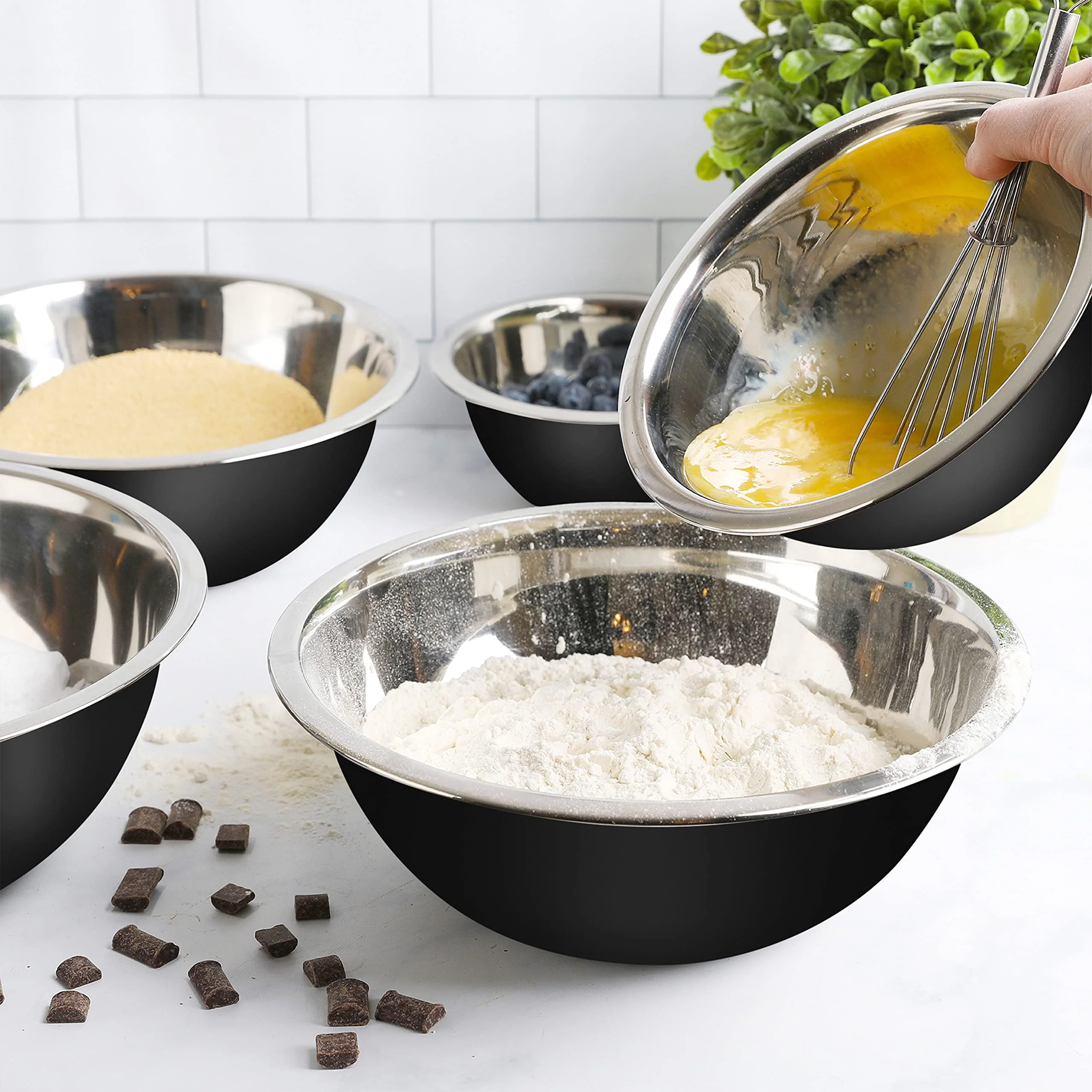WHYSKO Meal Prep Stainless Steel Mixing Bowls Set, Home, Refrigerator, and Kitchen Food Storage Organizers | Ecofriendly, Reusable, Heavy Duty (Black) - Image 4