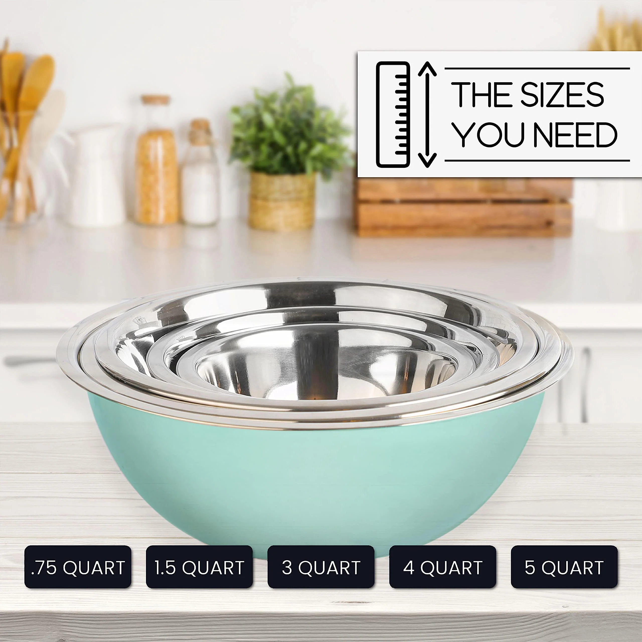 WHYSKO Meal Prep Stainless Steel Mixing Bowls Set, Home, Refrigerator, and Kitchen Food Storage Organizers | Ecofriendly, Reusable, Heavy Duty (Blue) - Image 3
