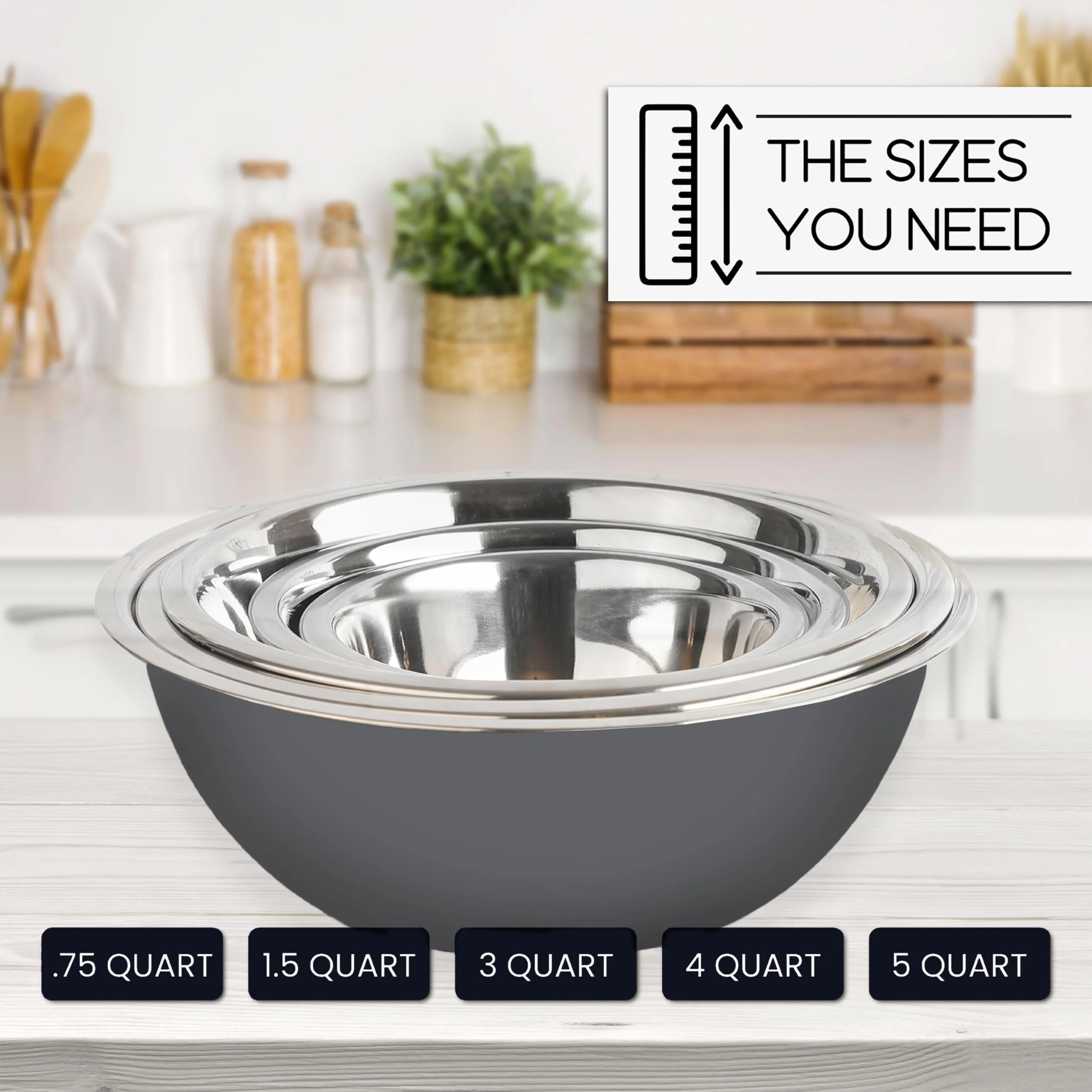 WHYSKO Meal Prep Stainless Steel Mixing Bowls Set, Home, Refrigerator, and Kitchen Food Storage Organizers | Ecofriendly, Reusable, Heavy Duty (Gray) - Image 3