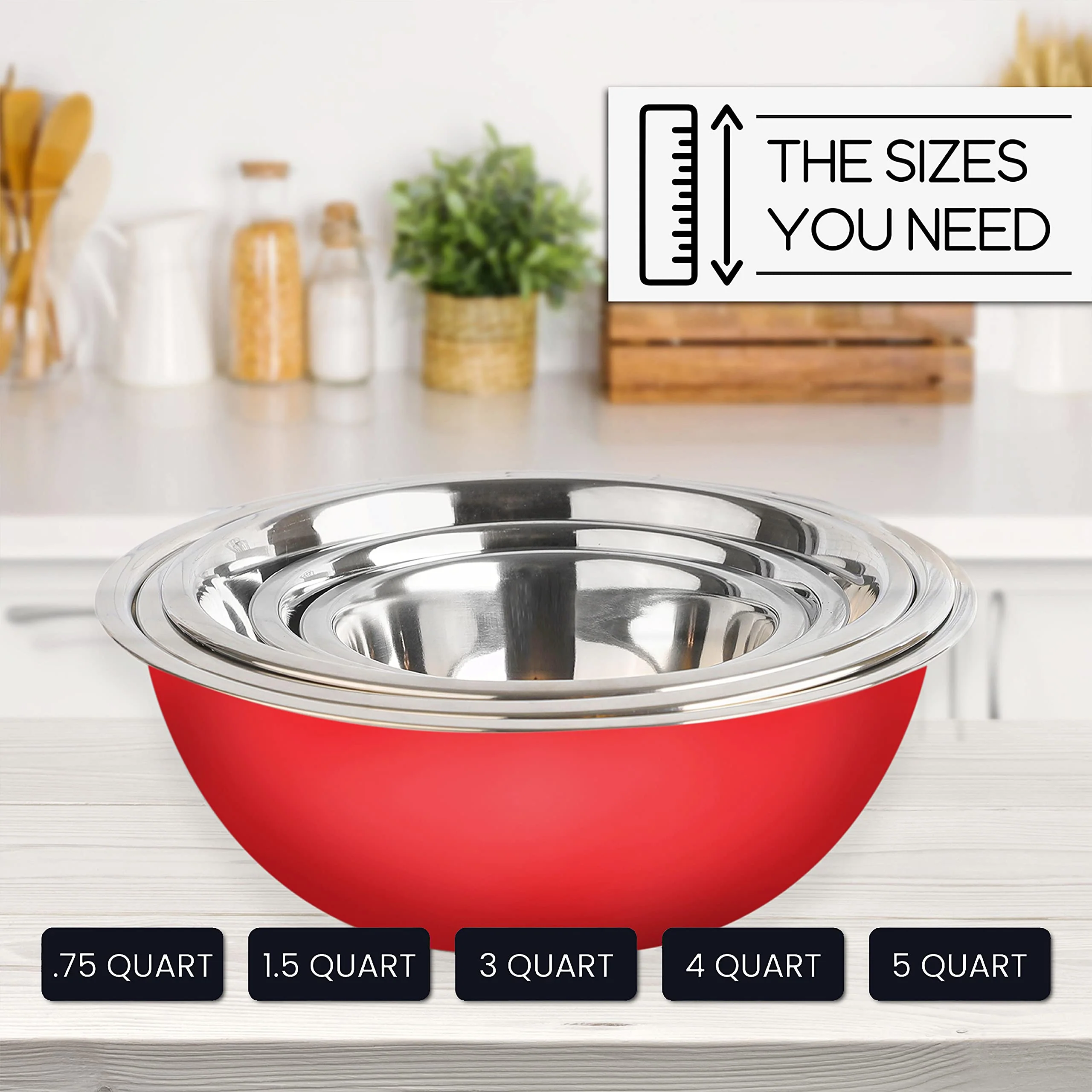 WHYSKO Meal Prep Stainless Steel Mixing Bowls Set, Home, Refrigerator, and Kitchen Food Storage Organizers | Ecofriendly, Reusable, Heavy Duty (Red) - Image 3