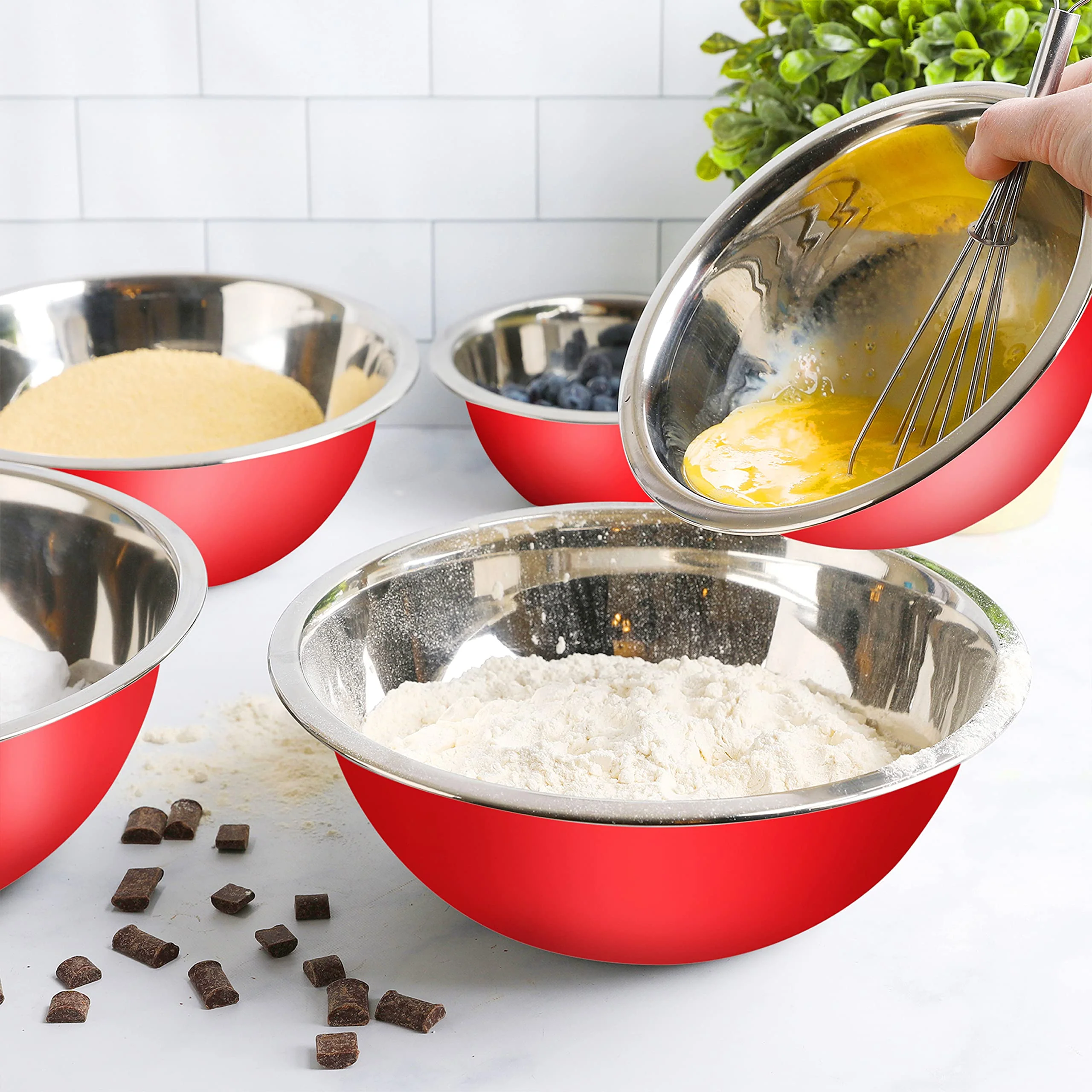 WHYSKO Meal Prep Stainless Steel Mixing Bowls Set, Home, Refrigerator, and Kitchen Food Storage Organizers | Ecofriendly, Reusable, Heavy Duty (Red) - Image 4