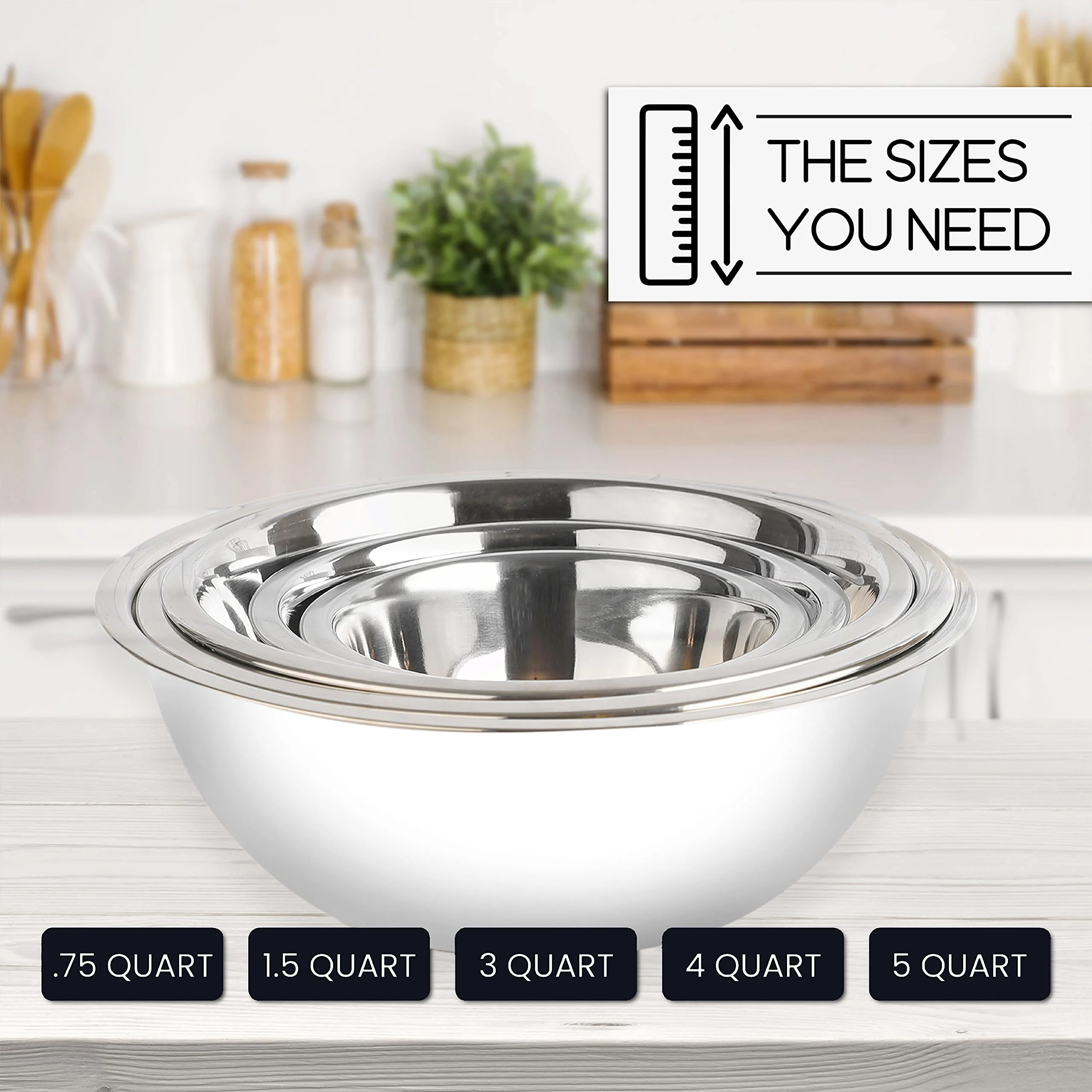 WHYSKO Meal Prep Stainless Steel Mixing Bowls Set, Home, Refrigerator, and Kitchen Food Storage Organizers | Ecofriendly, Reusable, Heavy Duty (White) - Image 3
