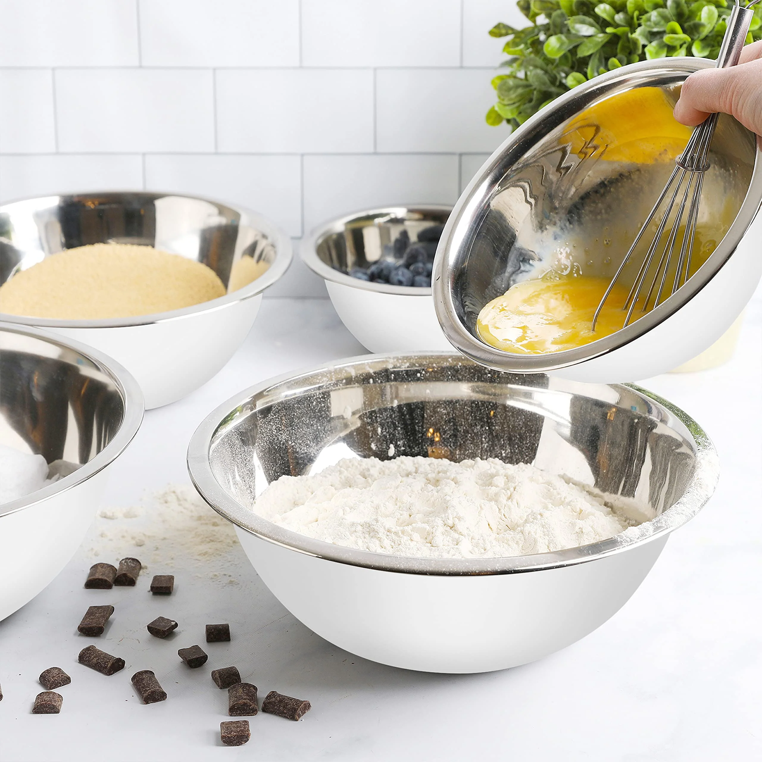 WHYSKO Meal Prep Stainless Steel Mixing Bowls Set, Home, Refrigerator, and Kitchen Food Storage Organizers | Ecofriendly, Reusable, Heavy Duty (White) - Image 4