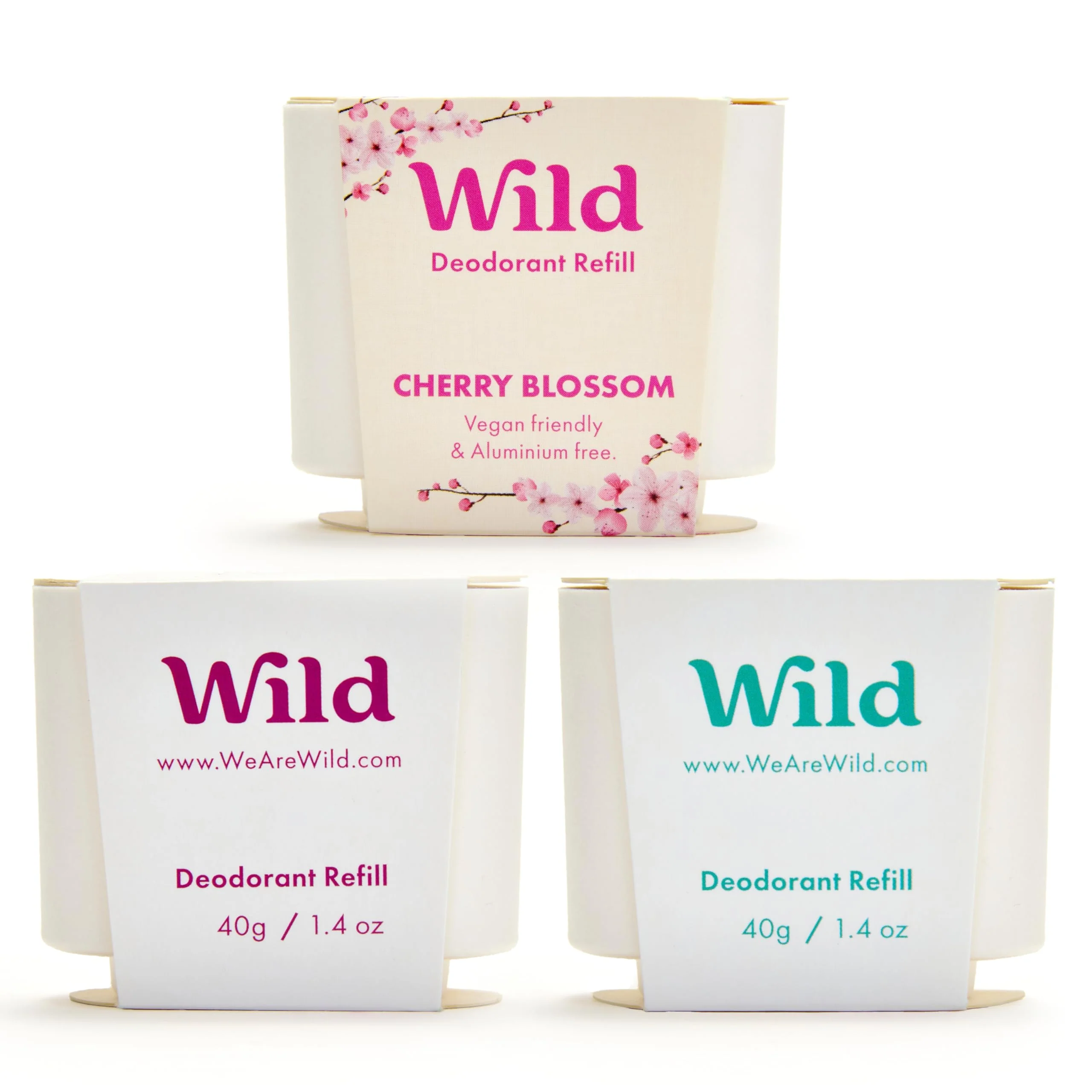 Wild Aluminum Free Refillable Deodorant Variety Pack for Men & Women - 98% Natural Ingredients - Includes Fresh Cotton & Sea Salt, Cherry Blossom, Coconut & Vanilla Scents - Long Lasting Protection - Image 2